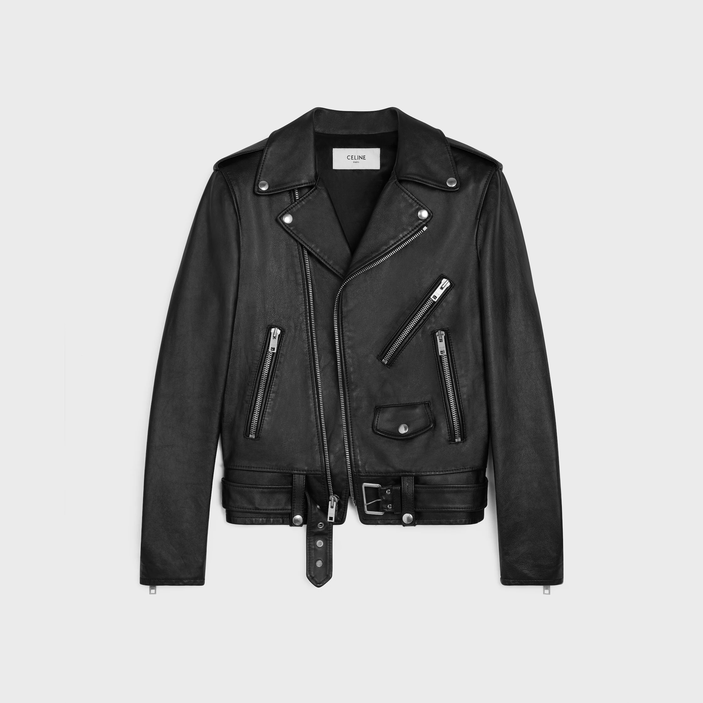 chaqueta clásica de motociclista en cuero de ternera