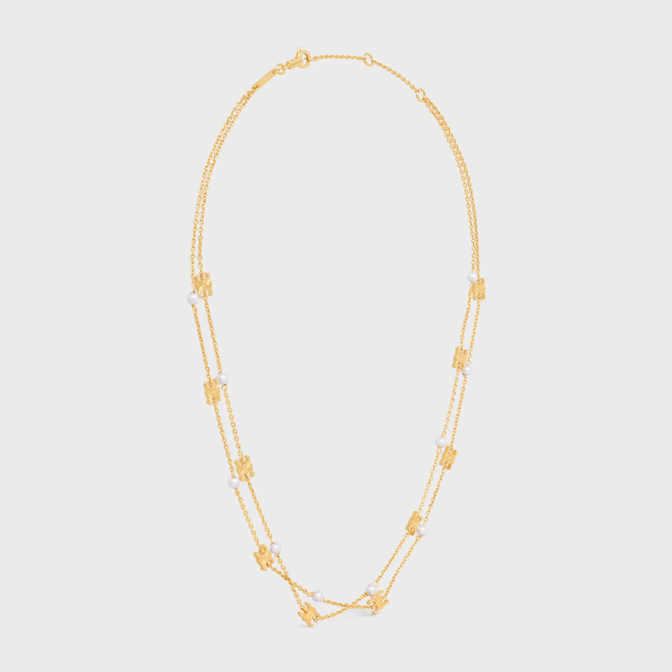 Collar doble Triomphe Pearl en latón con acabado dorado y perlas de resina