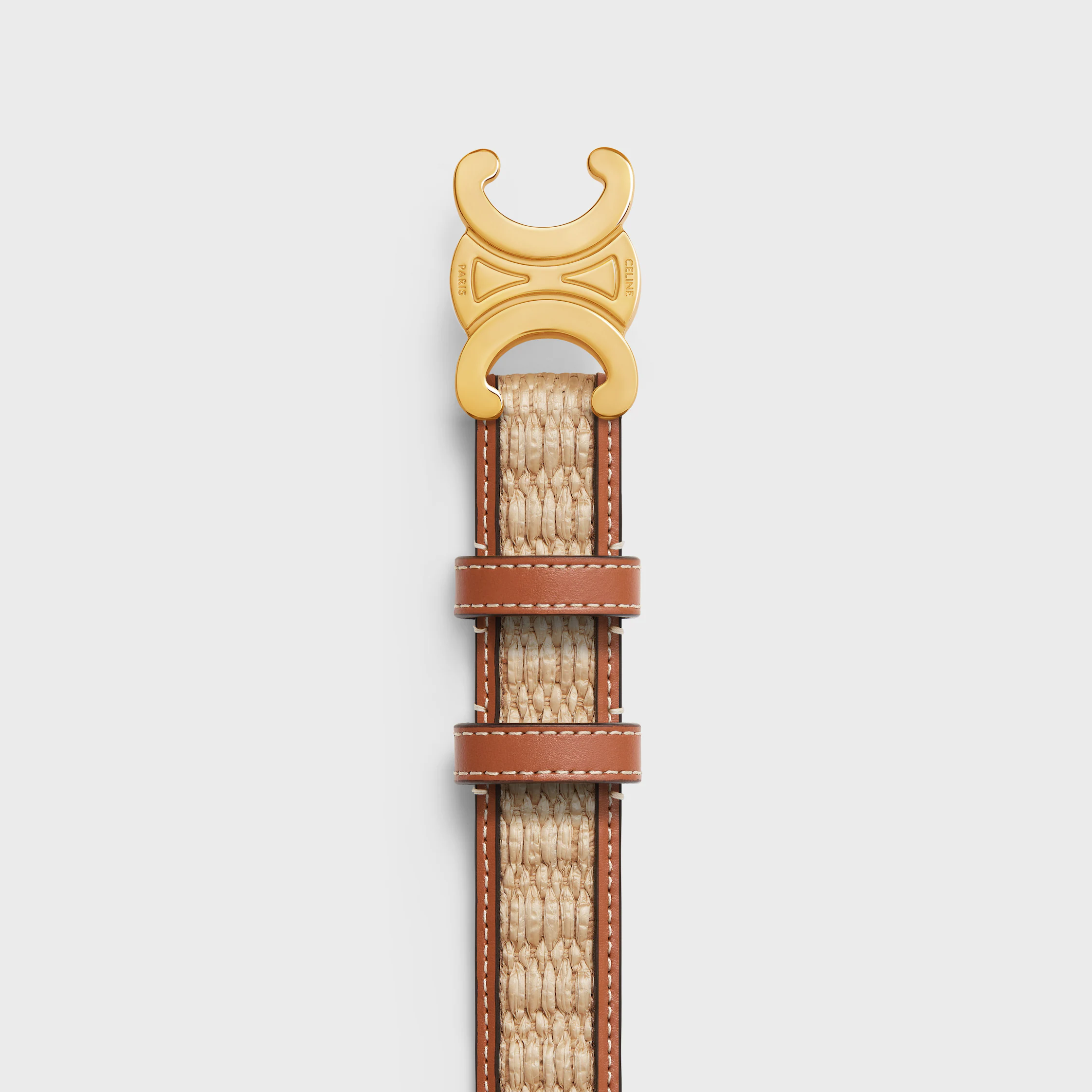 CINTURÓN TRIOMPHE MEDIANO DE 25 MM EN TELA CON EFECTO RATTAN Y CUERO DE TERNERA