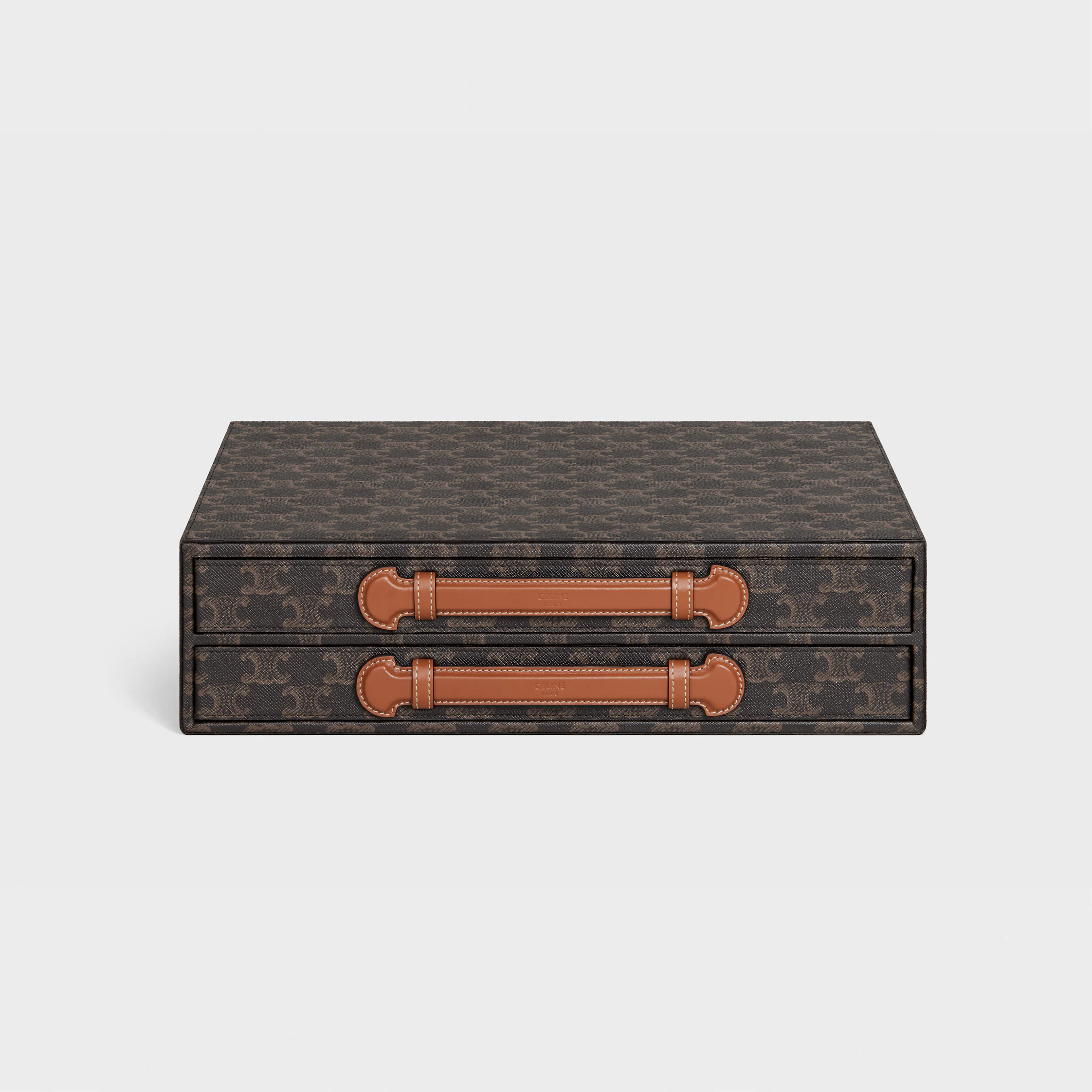 estuche de papelería en lona Triomphe y piel de becerro