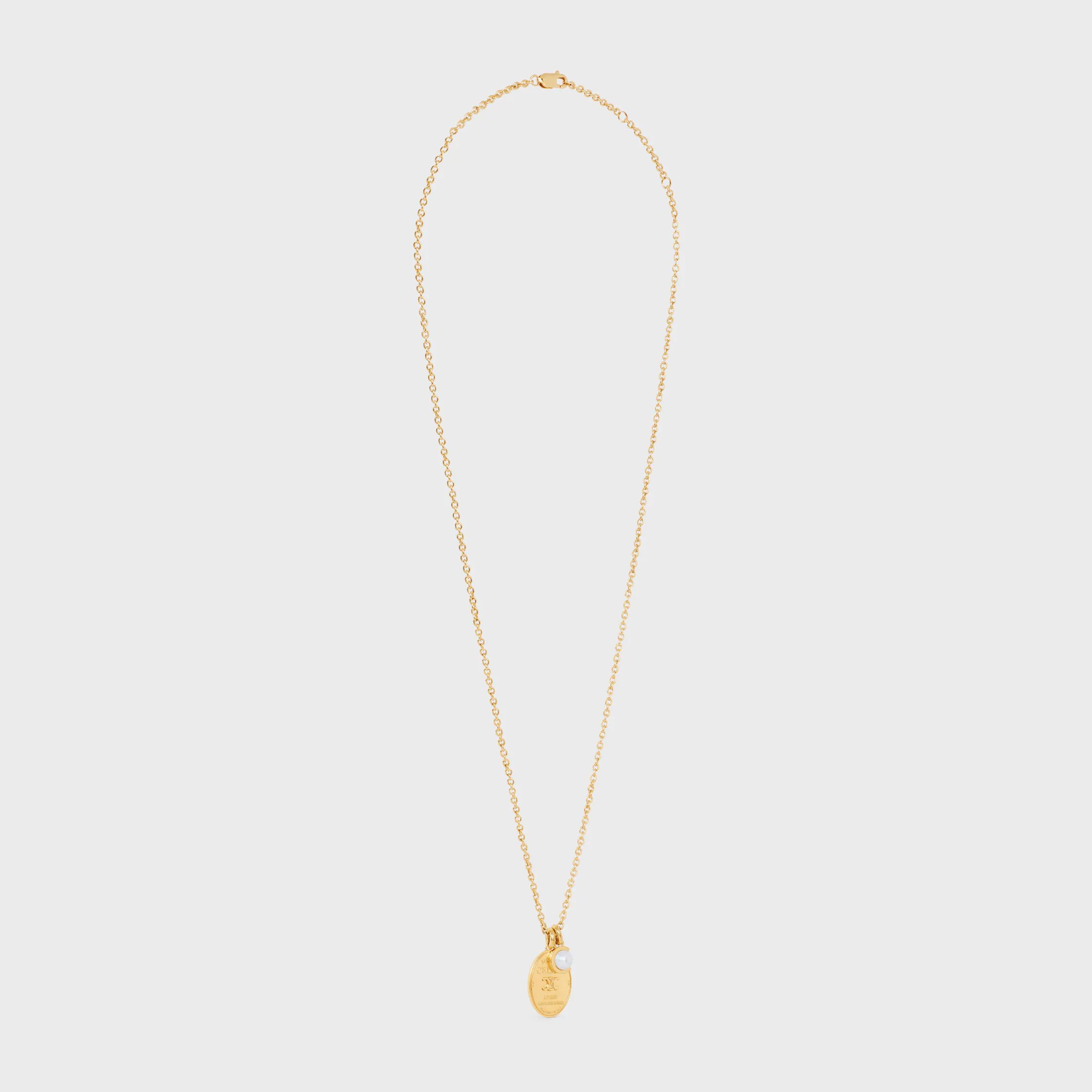 Les Perles Celine Collar de Medalla en Perla de Resina y Latón con Acabado Dorado