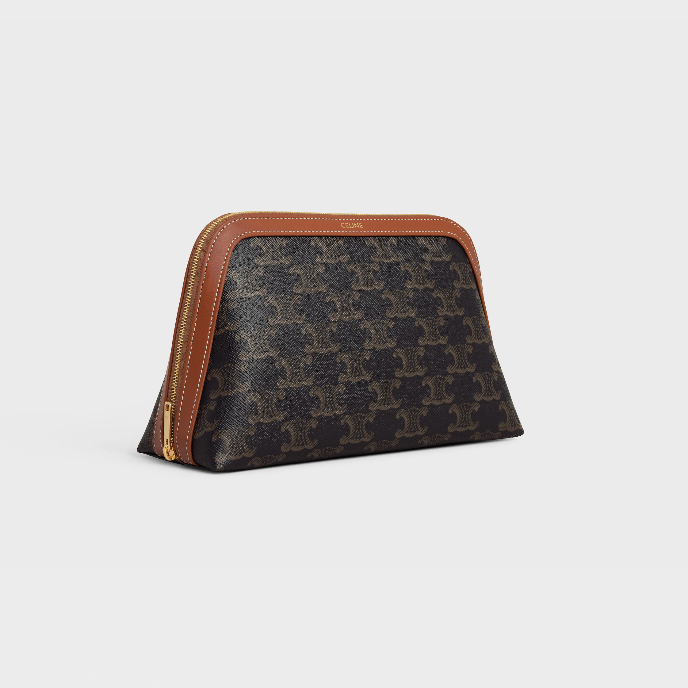 BOLSA DE MAQUILLAJE MEDIANA EN TELA TRIOMPHE Y CUERO DE TERNERA