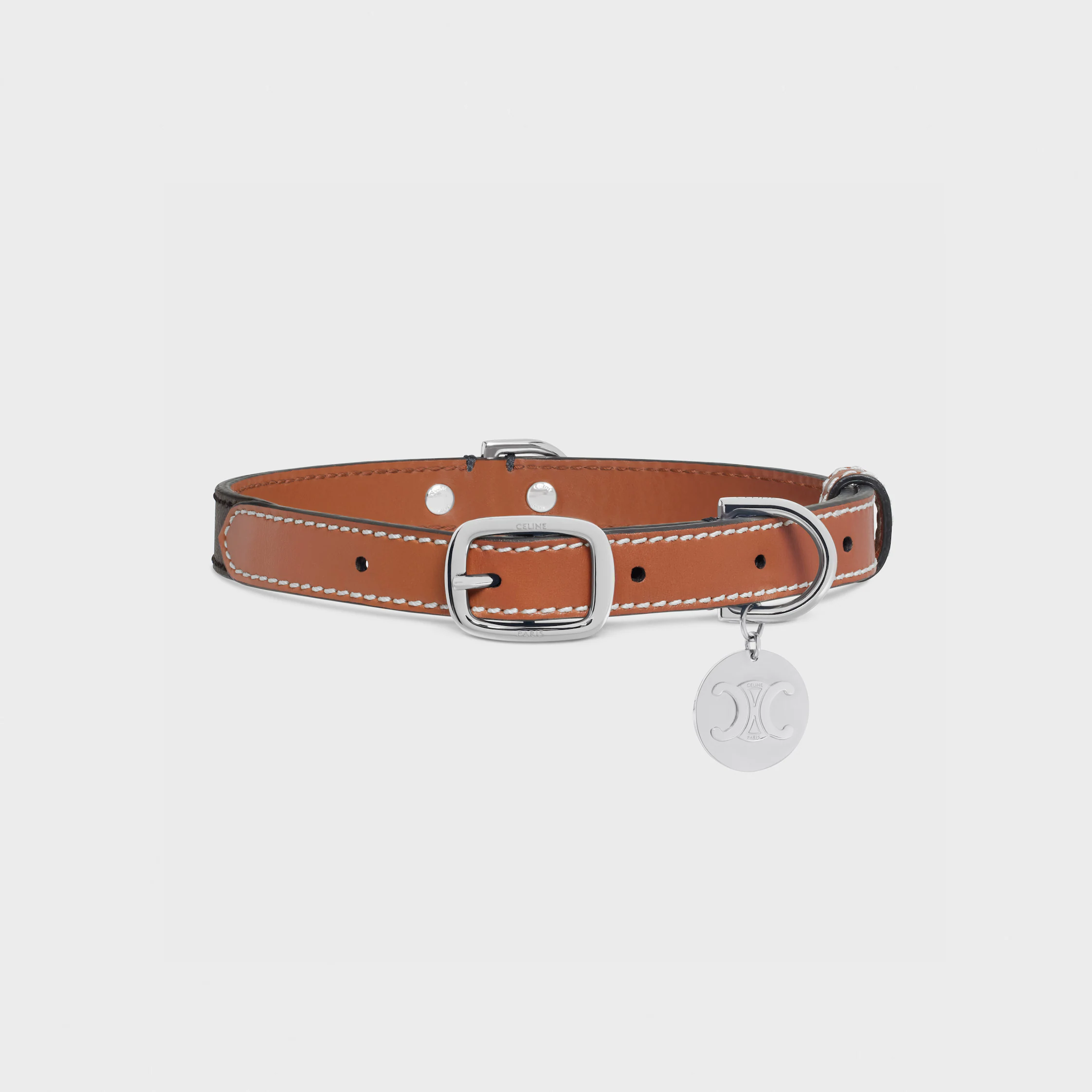 Collar delgado para perro mediano en lona Triomphe y cuero de ternera