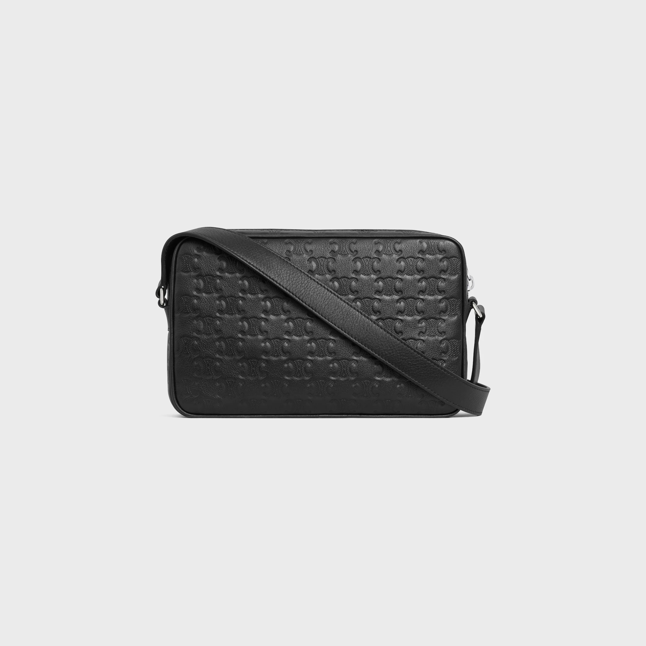 Bolso bandolera mediano en cuero de becerro con relieve triomphe