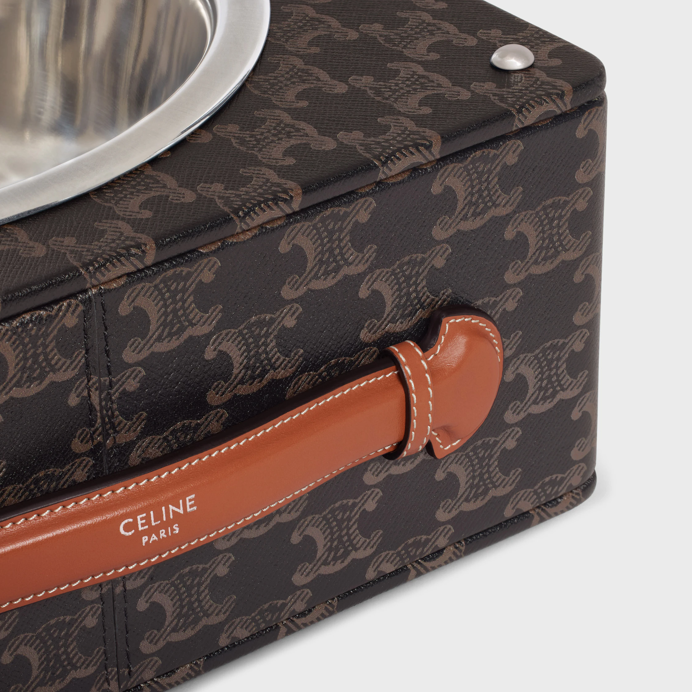 Bolso para perro individual en piel de cordero Nappa con estampado de lienzo Triomphe y piel de becerro