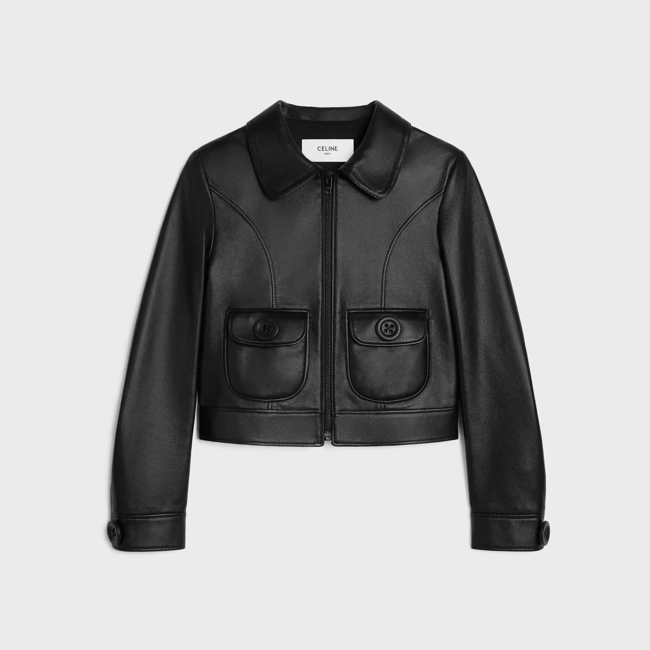chaqueta blusón recta en piel de cordero suave