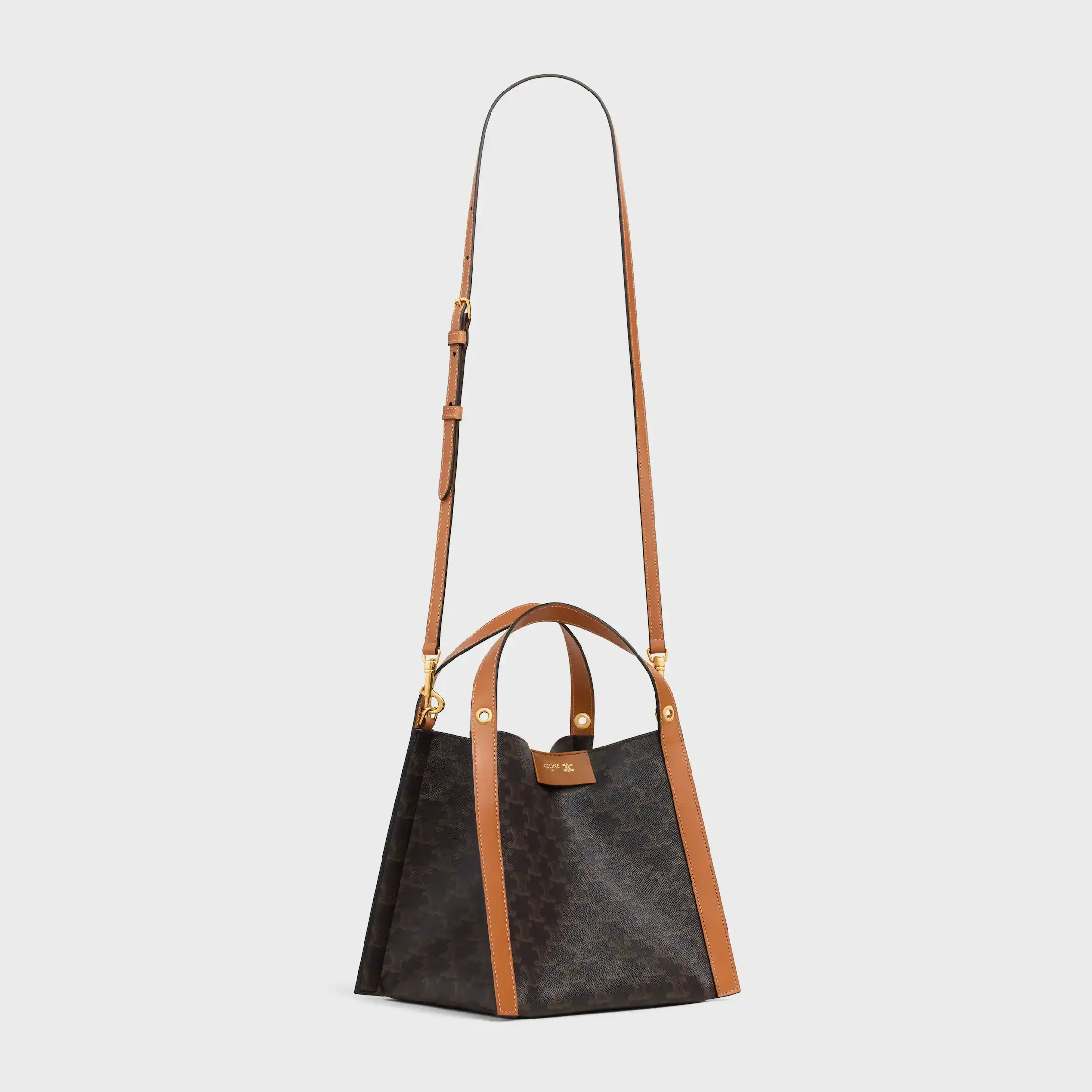 BOLSO PEQUEÑO EN TELA TRIOMPHE Y CUERO DE VACUNO NATURAL