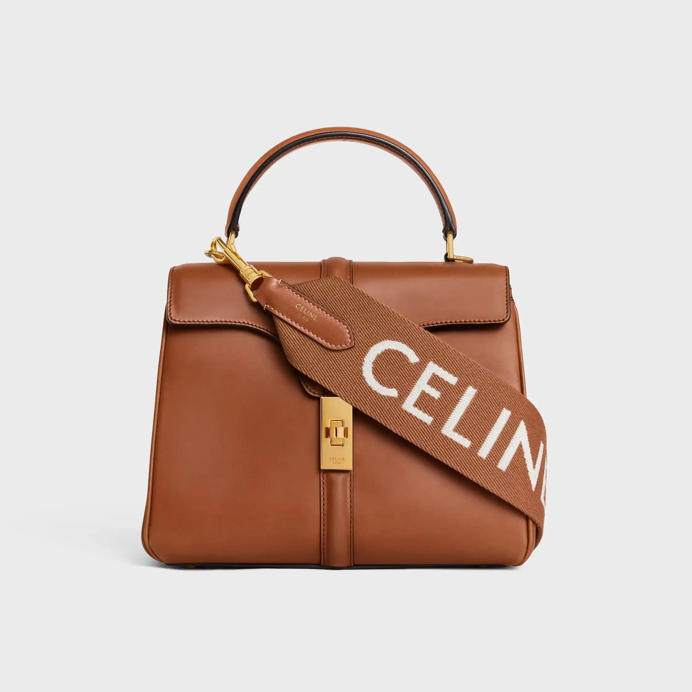 Correa larga de lana con jacquard Celine con acabado dorado