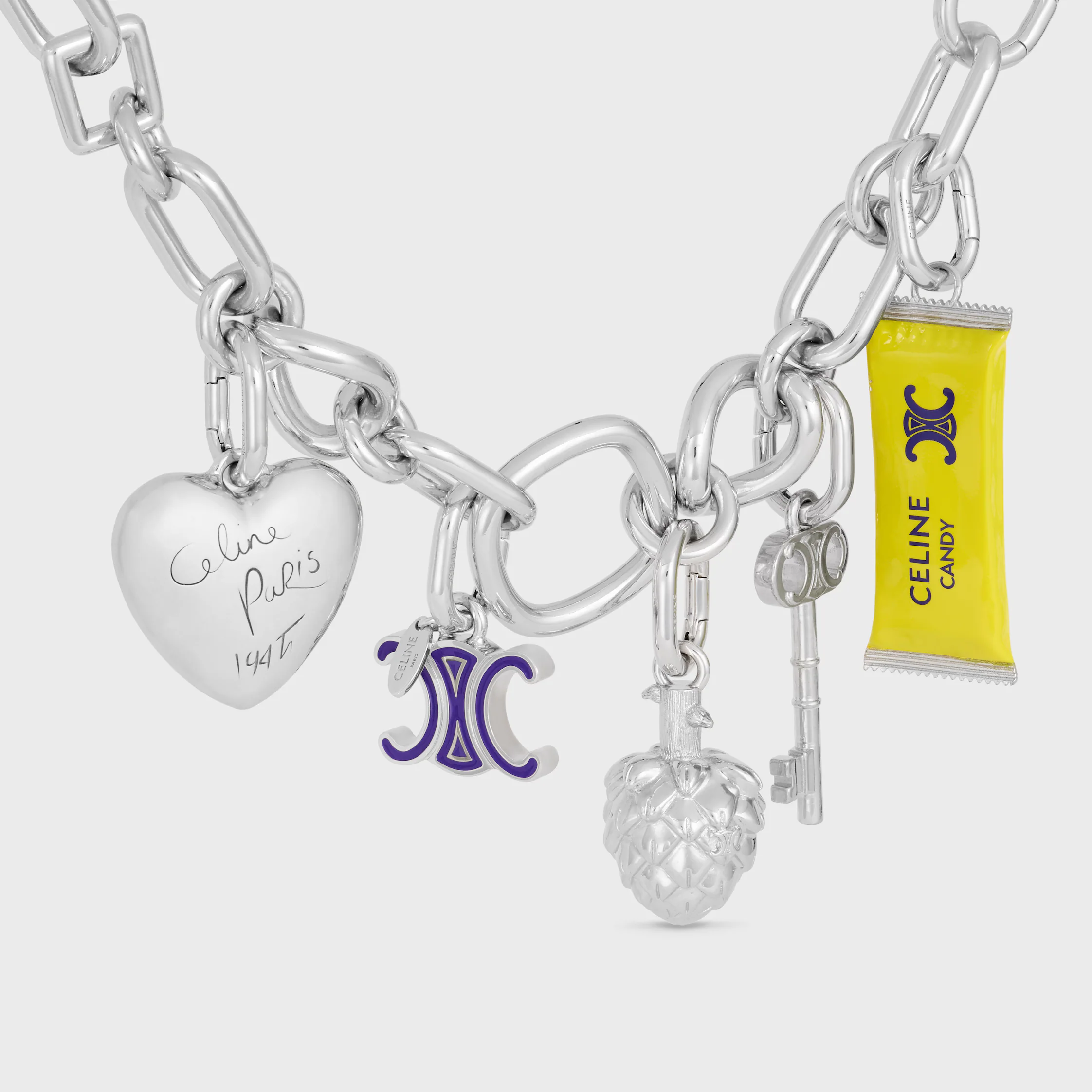 Cadenas Celine Triomphe en esmalte y latón con acabado rodio