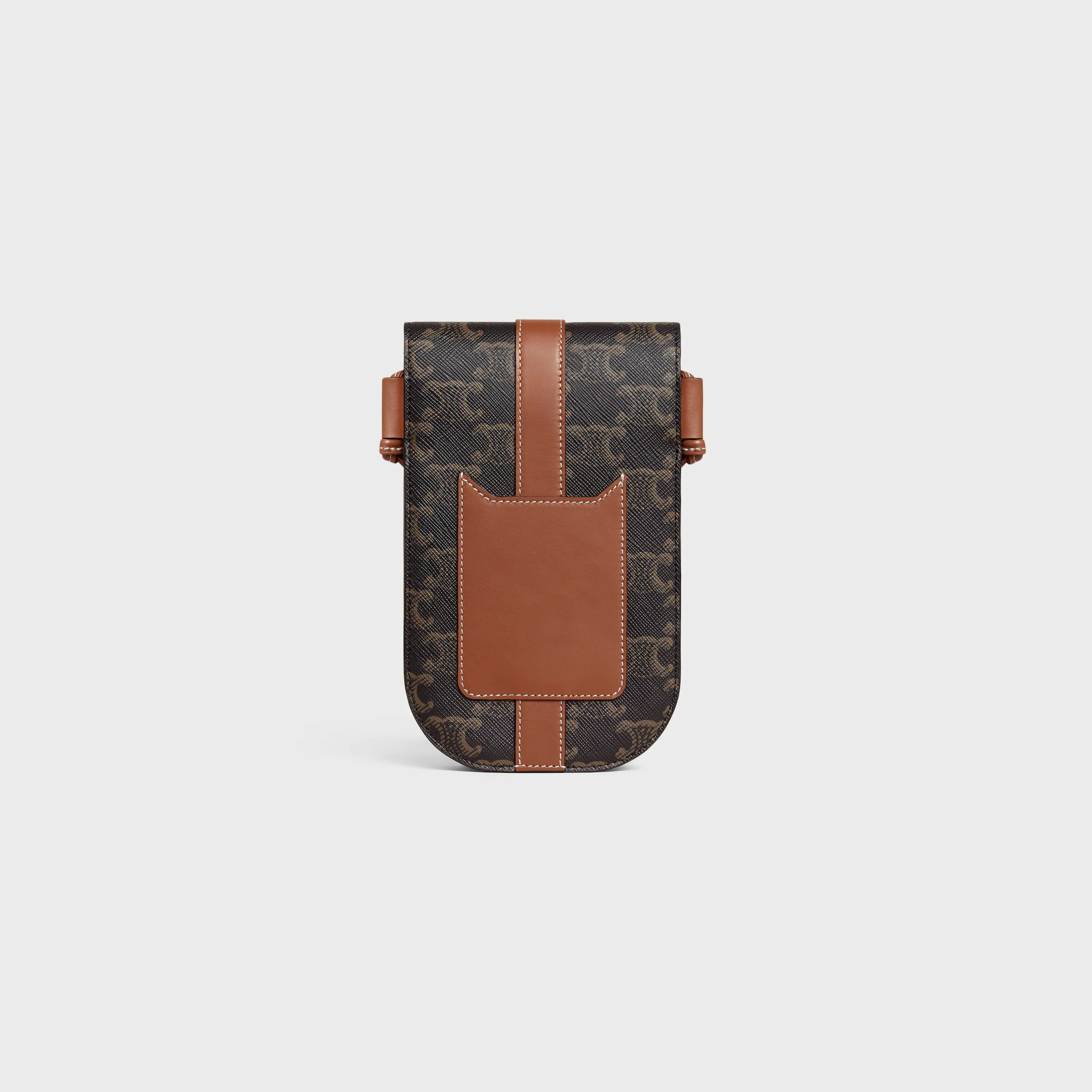 Funda para teléfono con solapa en lona Triomphe y cuero de becerro