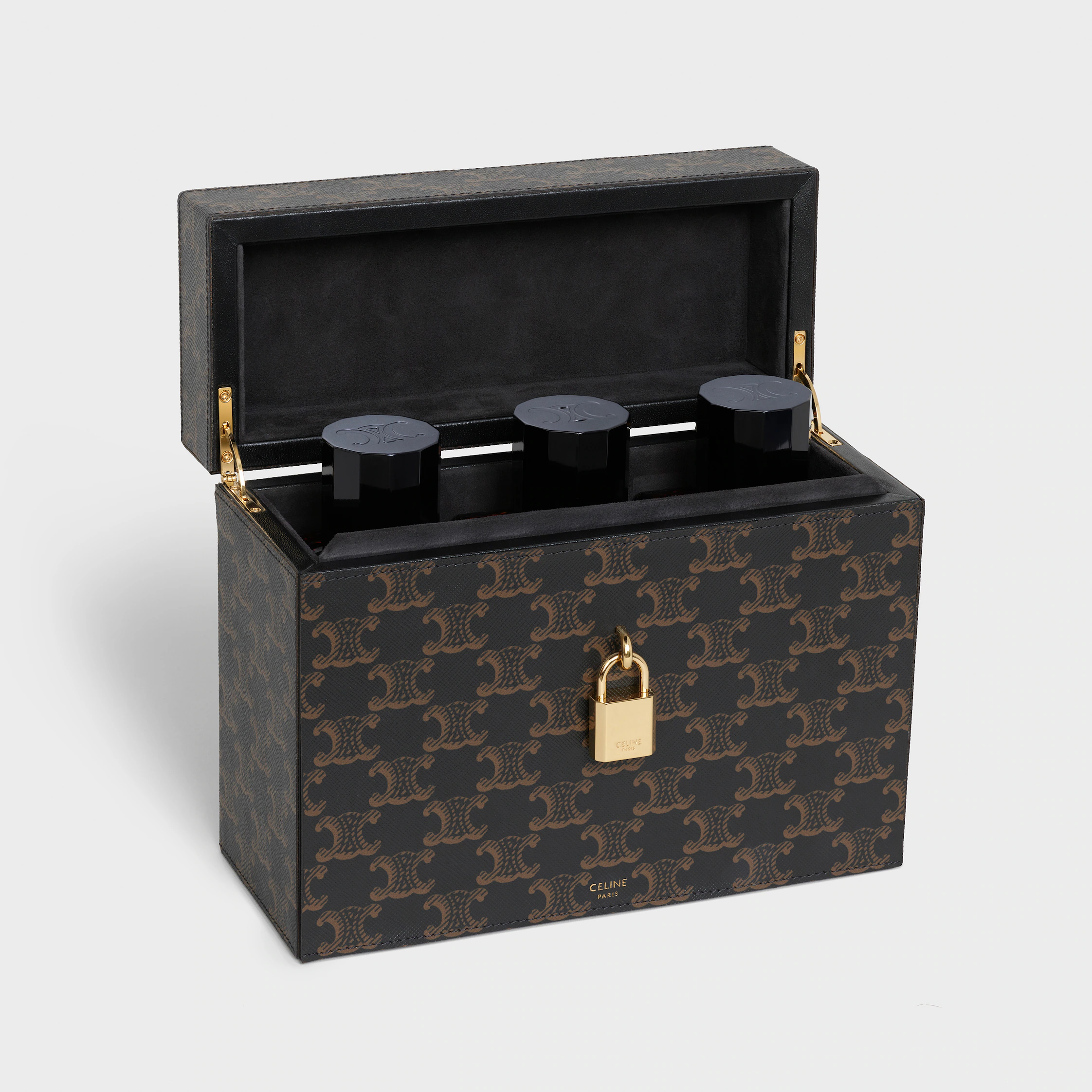 Estuche 3 Perfumes 200 ml en tela Triomphe y cuero de ternera natural