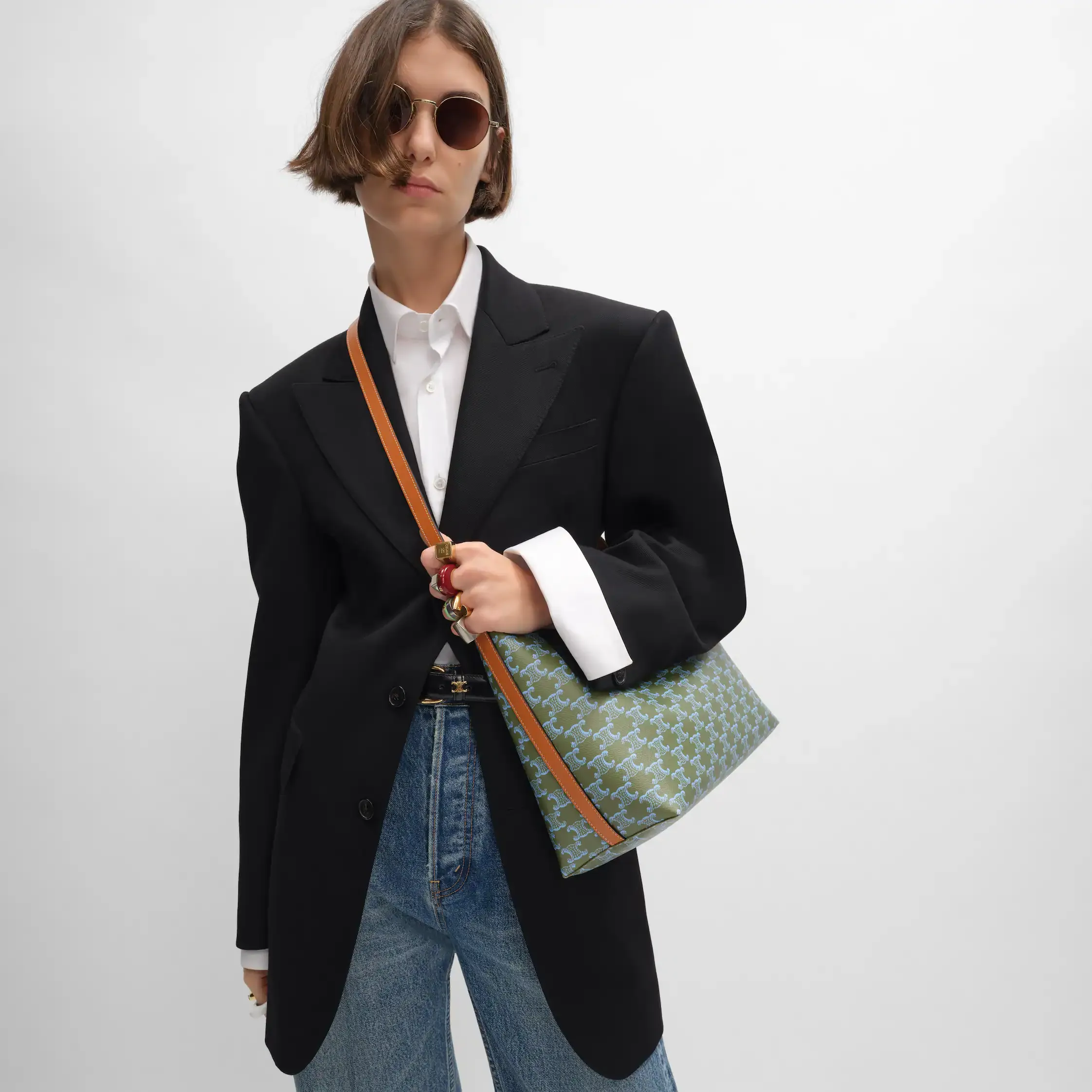BOLSA DE COMPRAS SUAVE EN TELA TRIOMPHE Y CUERO DE VACUNO