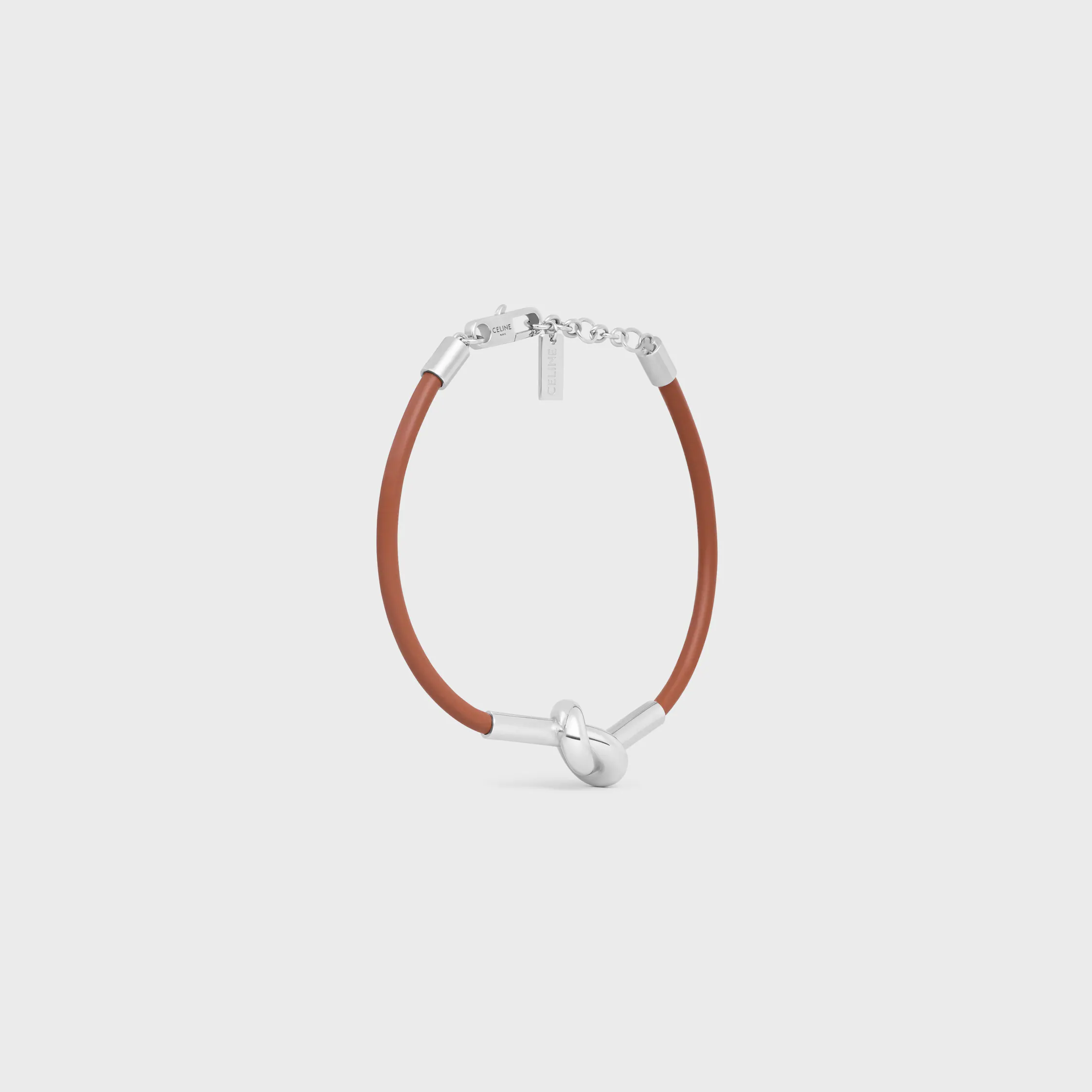 Pulsera con nudo en cuero de ternera y latón con acabado rodio