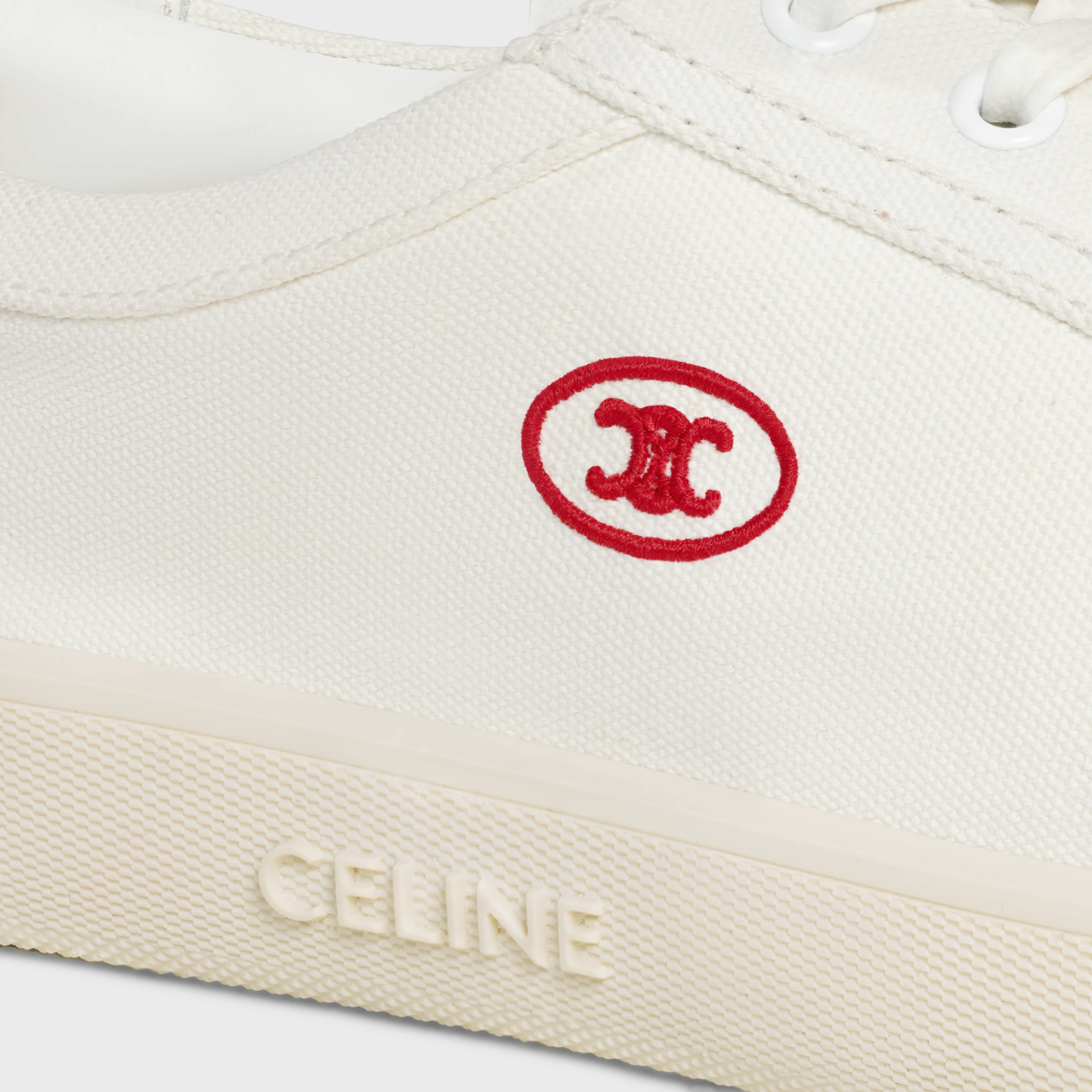 ZAPATILLA BAJA CELINE LOU CON CIERRE DE LACERAS Y TRIOMPHE EN TELA Y CUERO DE VACUNO