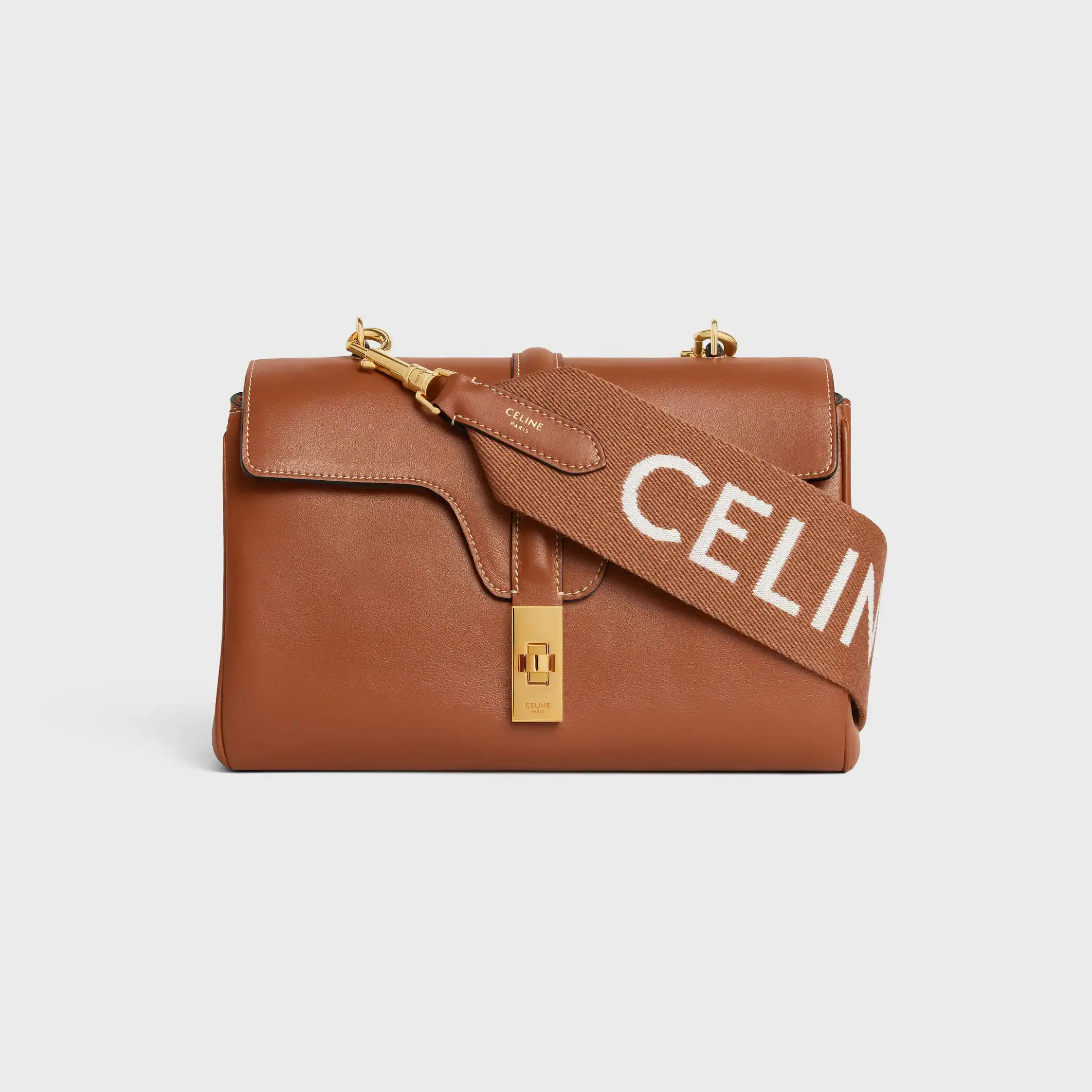 Correa larga de lana con jacquard Celine con acabado dorado