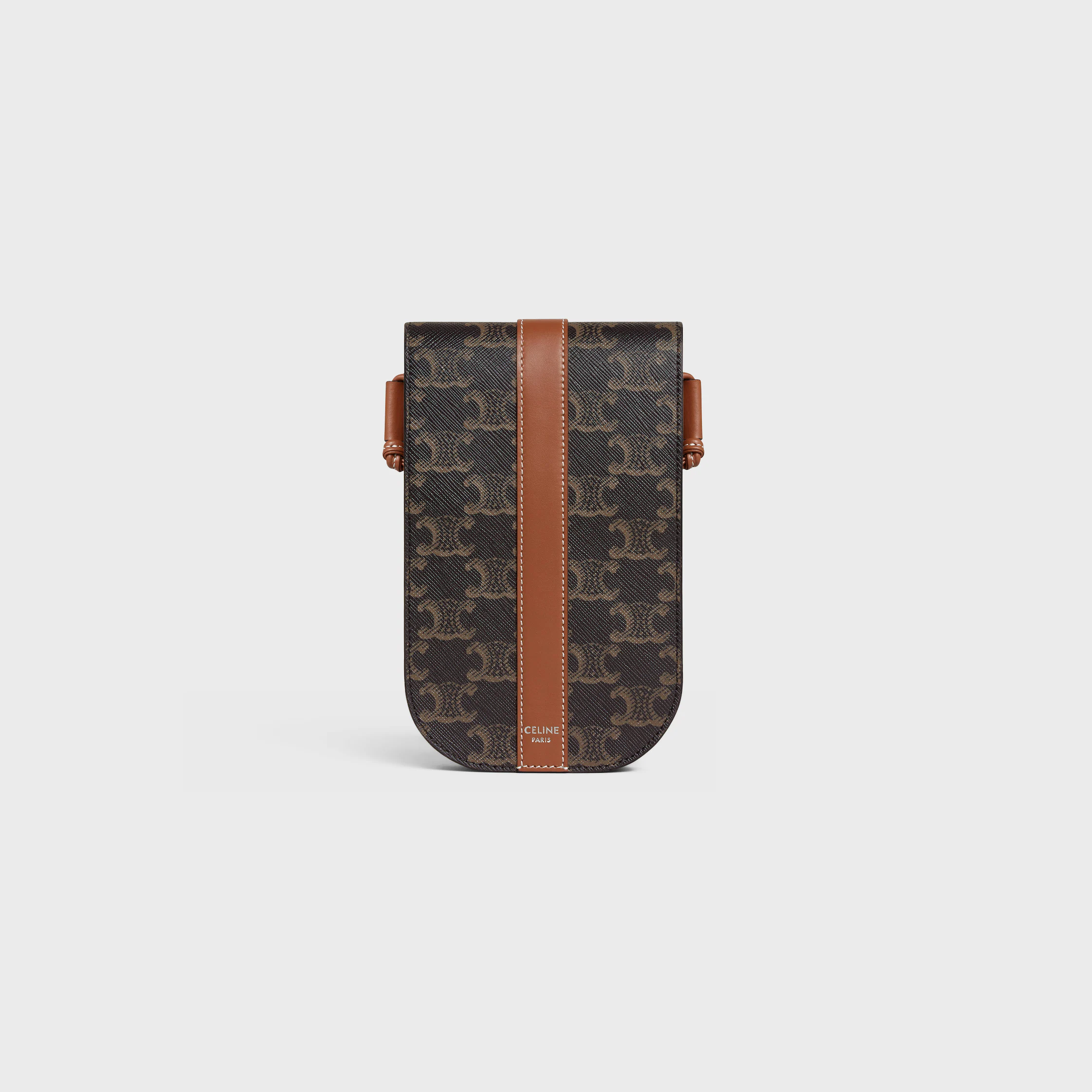 Funda para teléfono con solapa en lona Triomphe y cuero de becerro