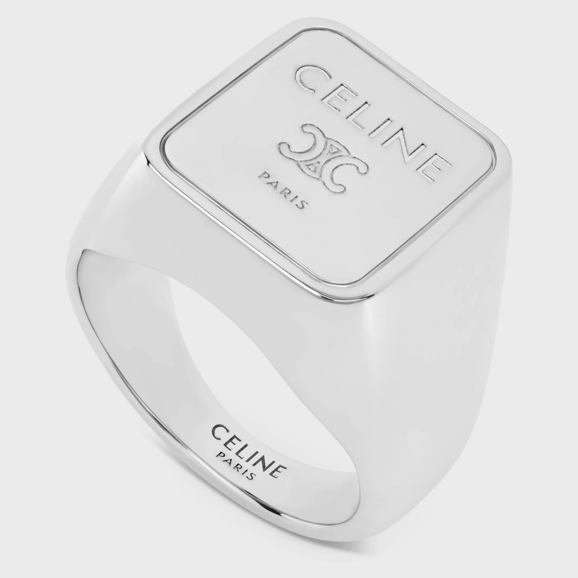 Anillo de signet de la plaza Triomphe en latón con acabado rodio