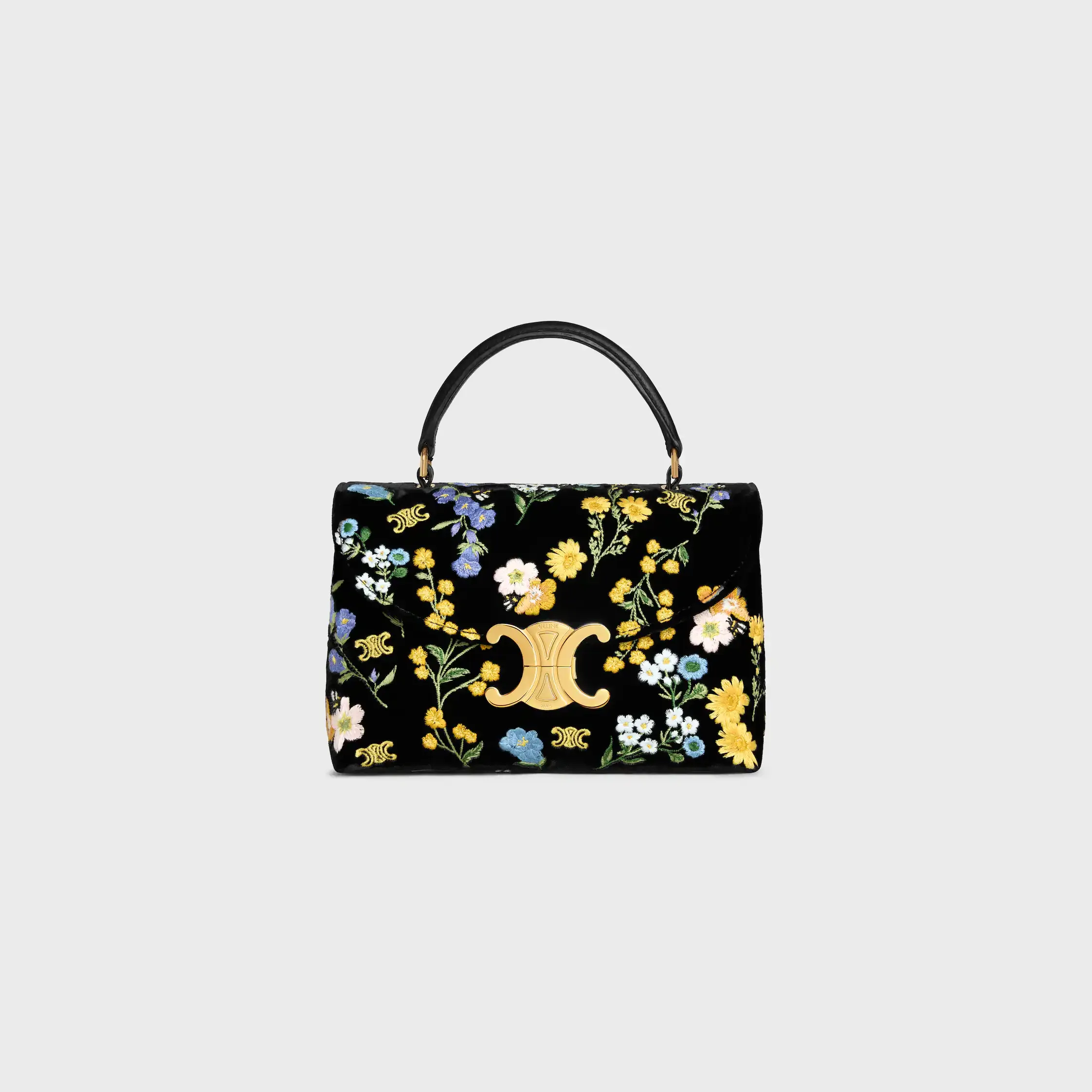 BOLSO NIÑO TEEN EN TELA DE RASO CON BORDADO FLORAL
