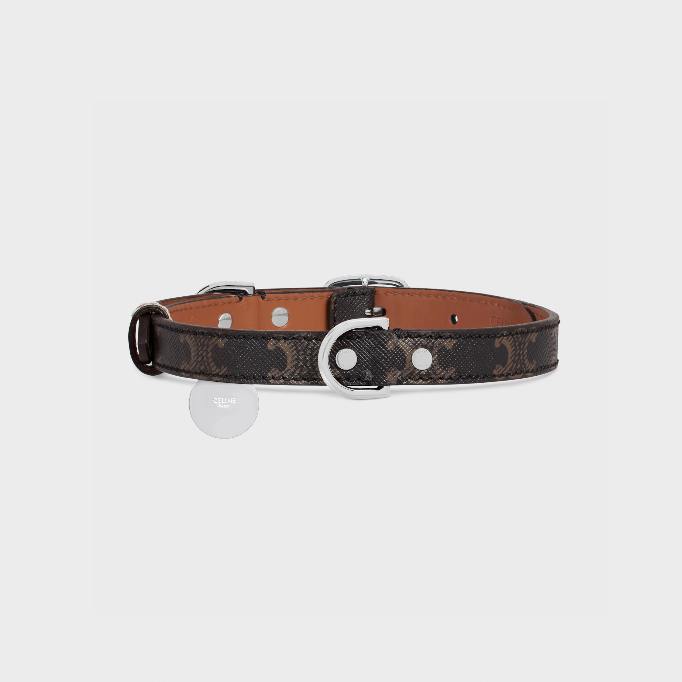 Collar delgado para perro mediano en lona Triomphe y cuero de ternera