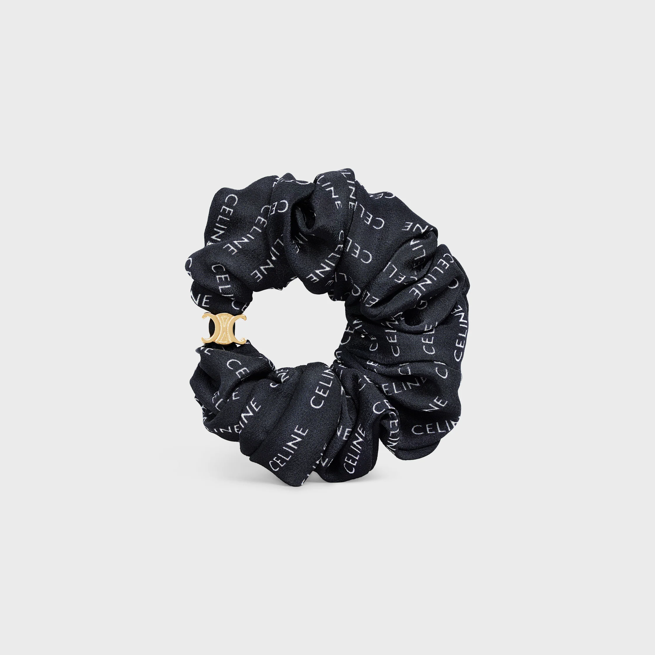 Celine Scrunchy Rayure de seda y latón con acabado dorado