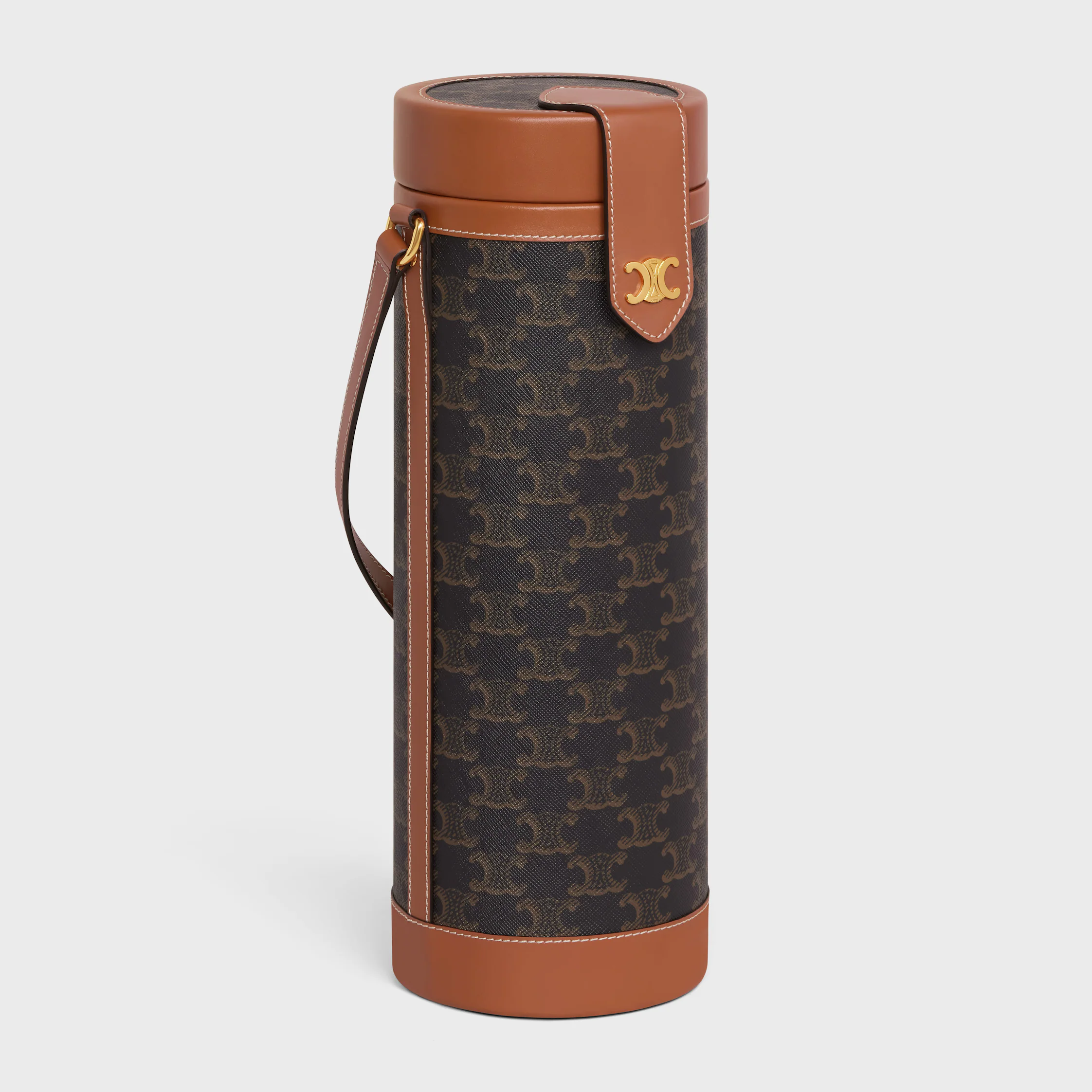 estuche de champán en tela triomphe y cuero de becerro