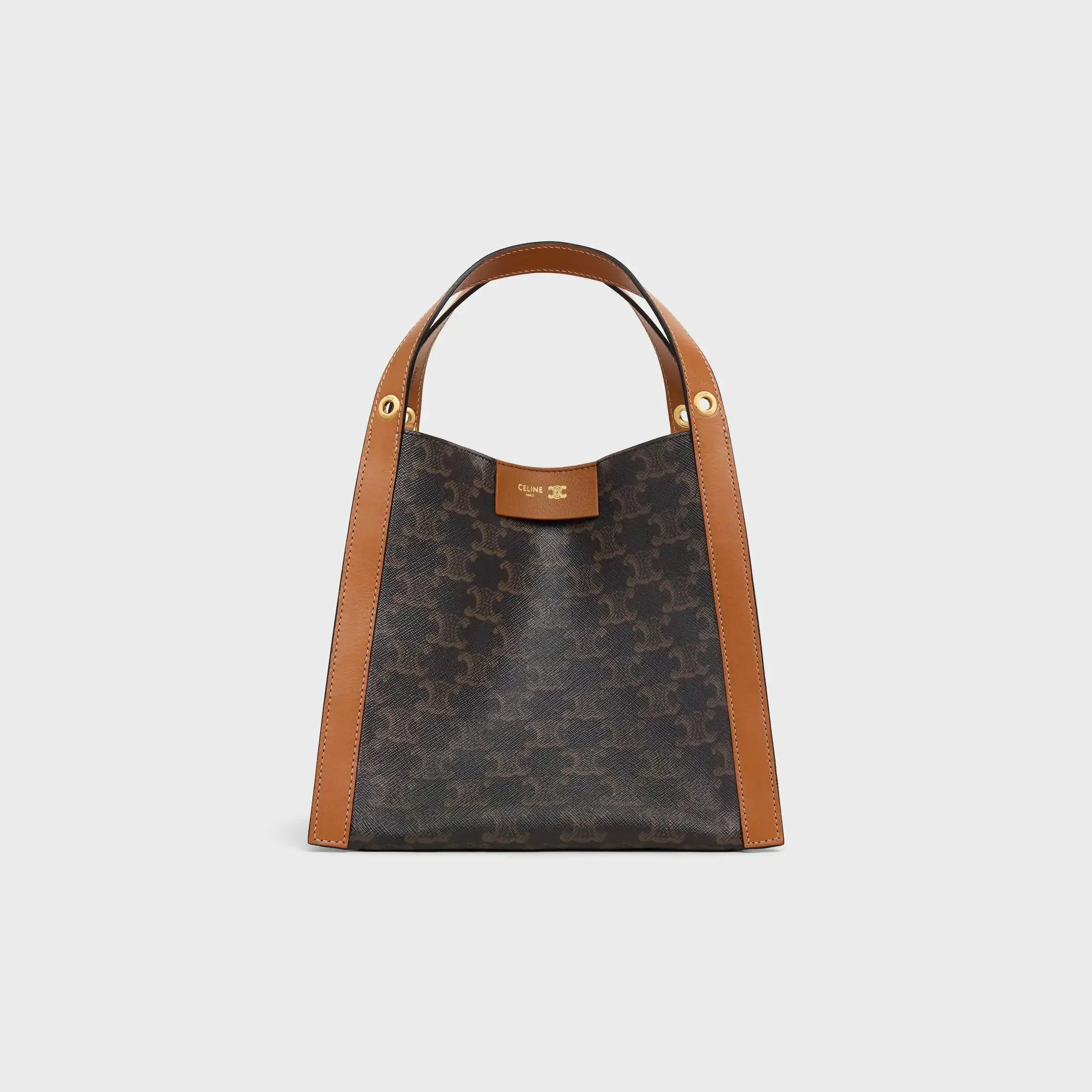 BOLSO PEQUEÑO EN TELA TRIOMPHE Y CUERO DE VACUNO NATURAL