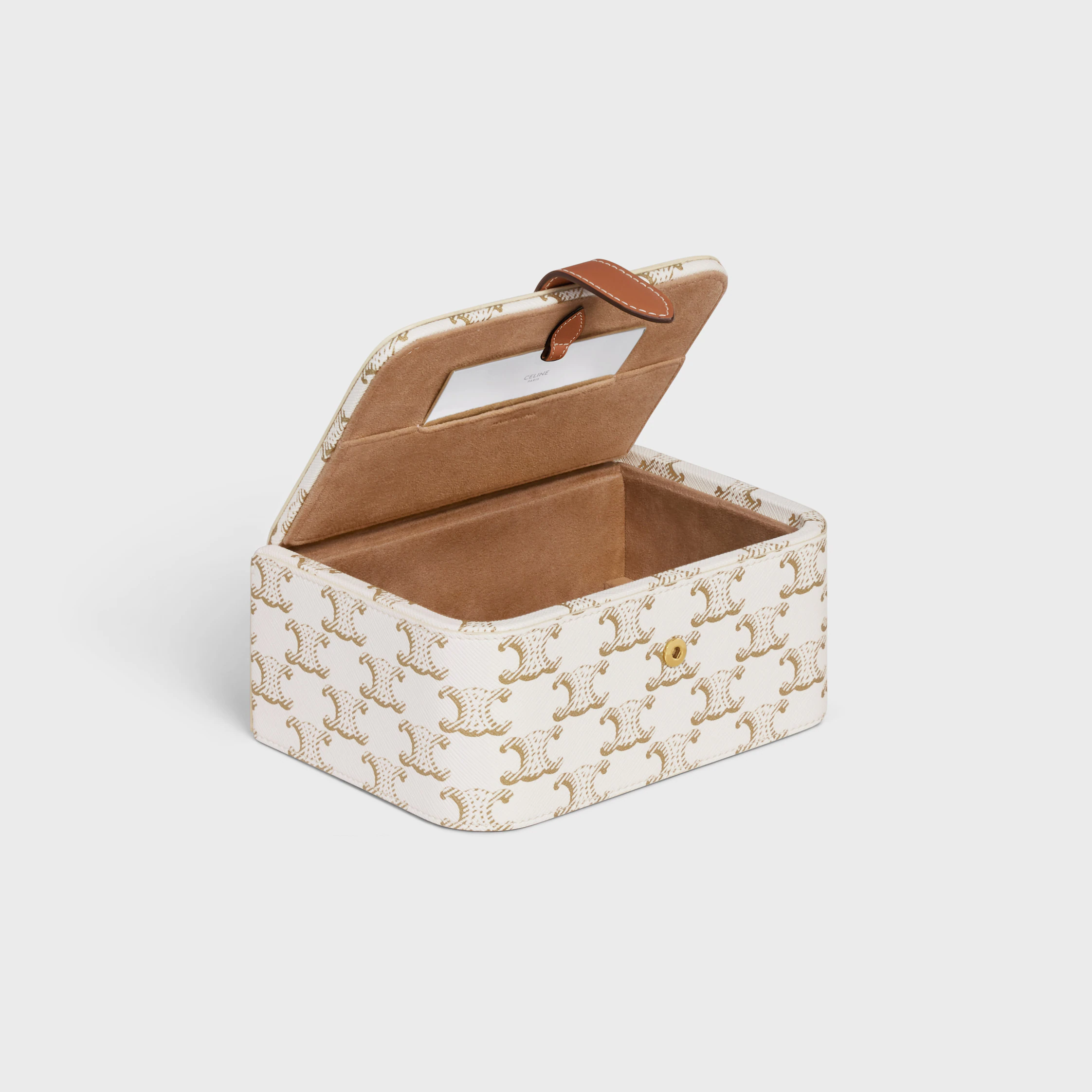 Estuche grande de joyas en lona Triomphe y cuero de ternera