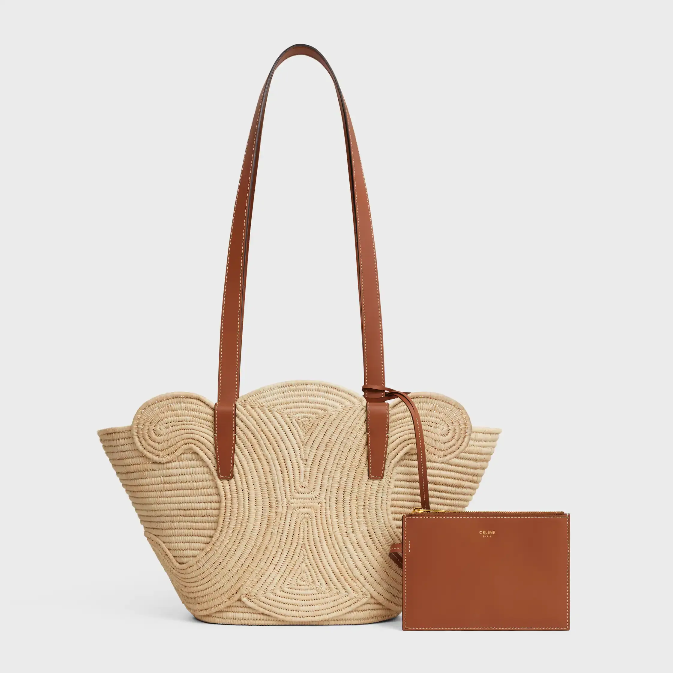 CELINE CLASSIC PANIER SMALL BRAIDED TRIOMPHE en RAFFIA y CUERO DE VACUNO