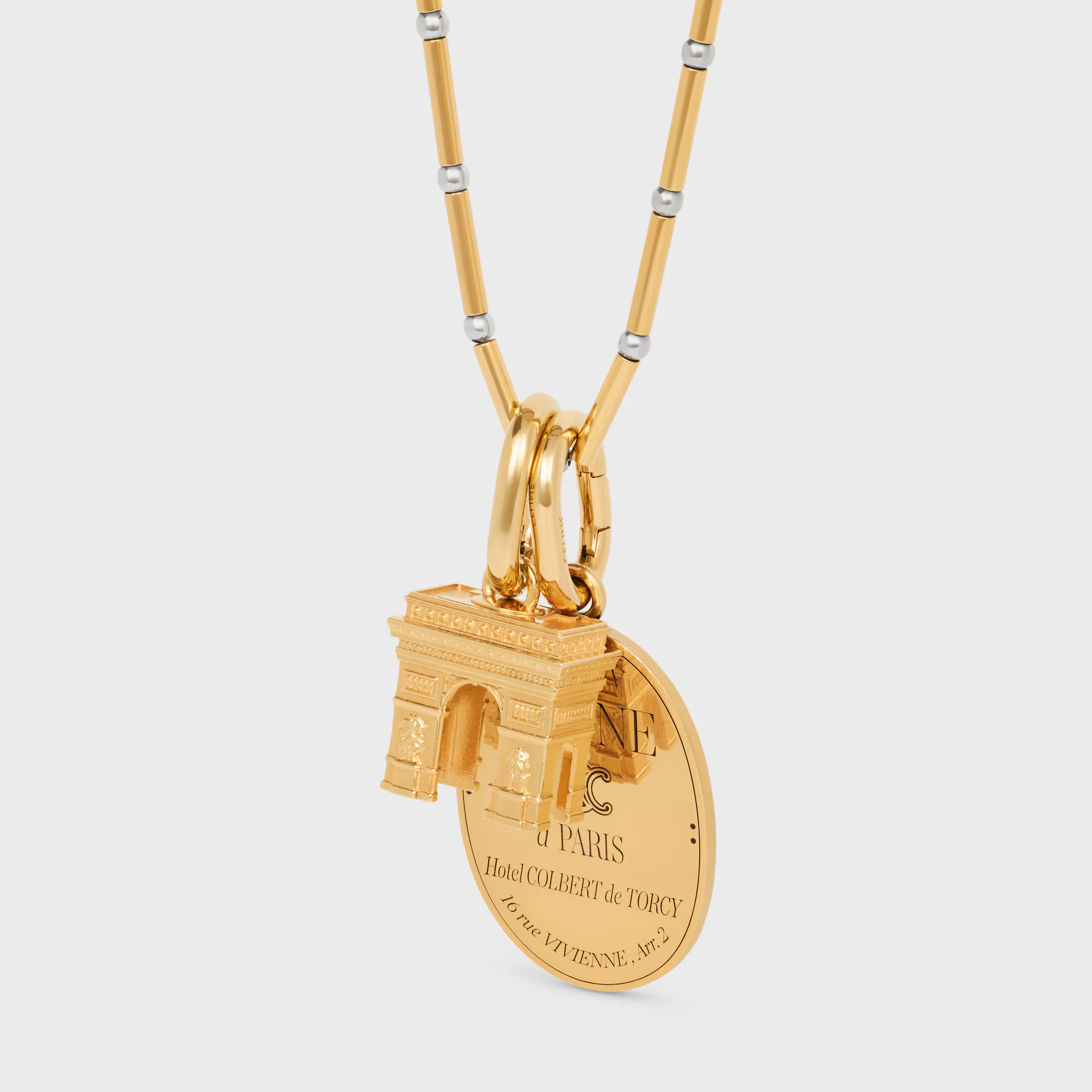 COLLAR DE CADENAS LARGAS DE LATÓN CON ACABADO EN ORO Y RODIO