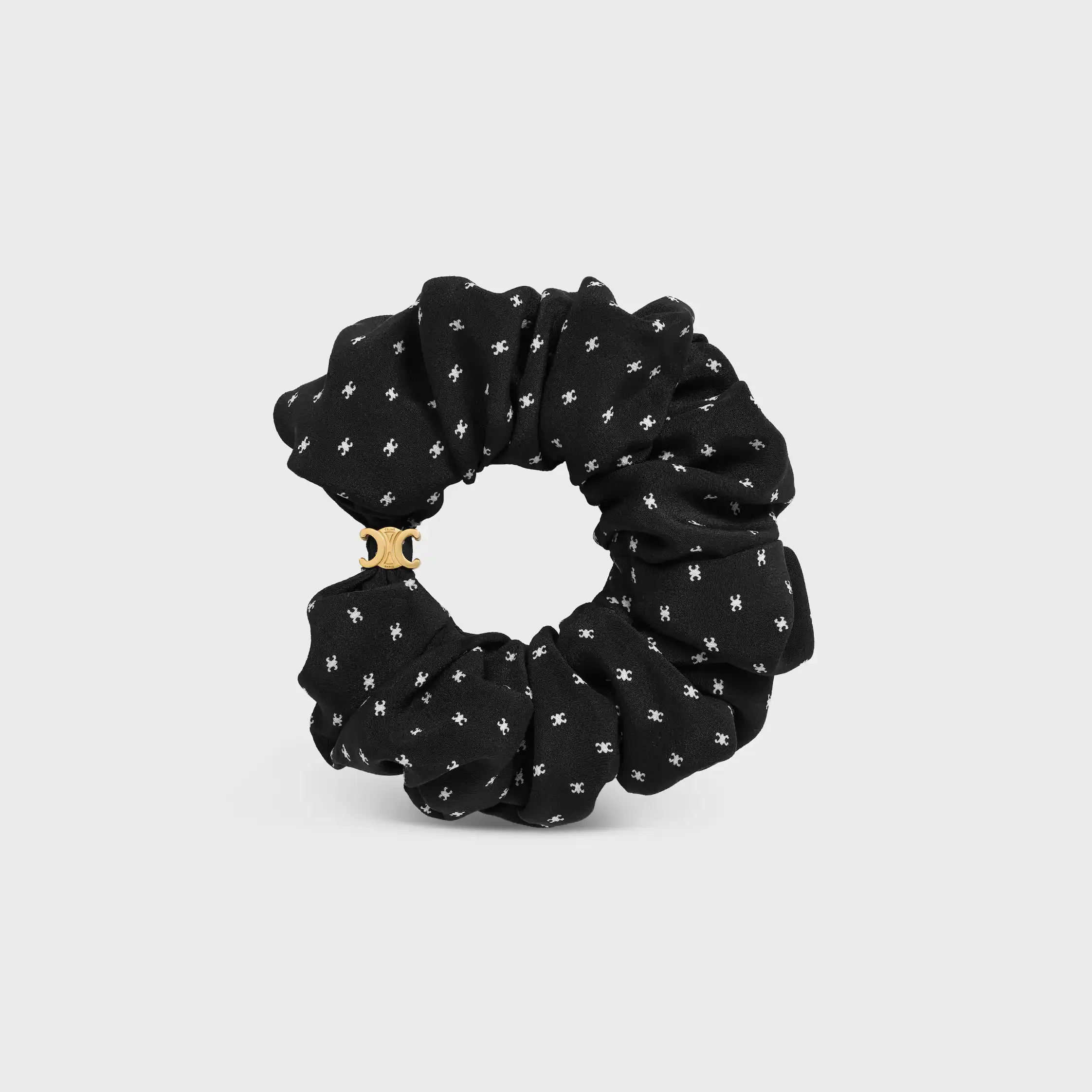 Celine Micro Triomphe Scrunchy de seda y latón con acabado dorado