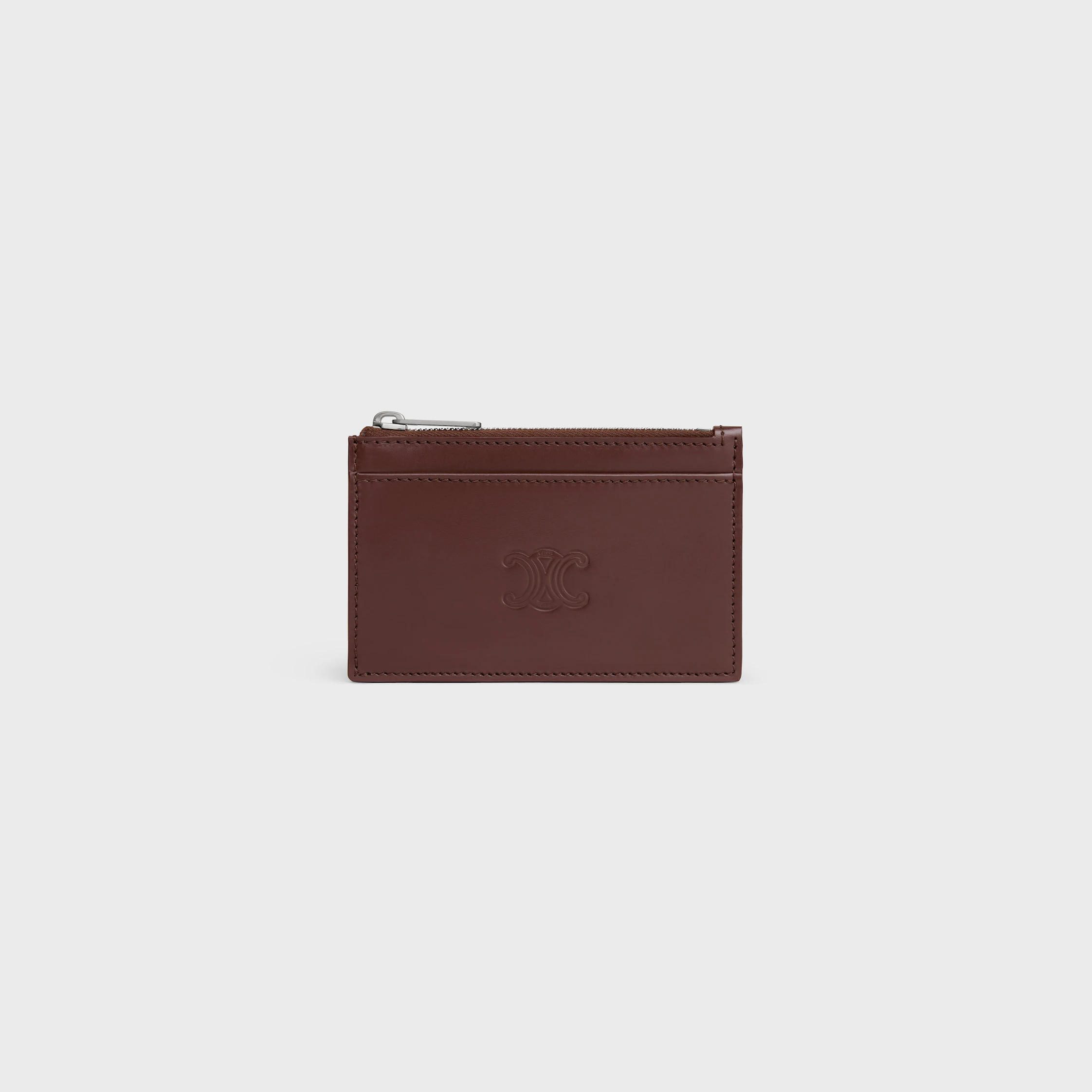 Porta tarjetas con cremallera en piel de ternera satinada con triomphe estampado
