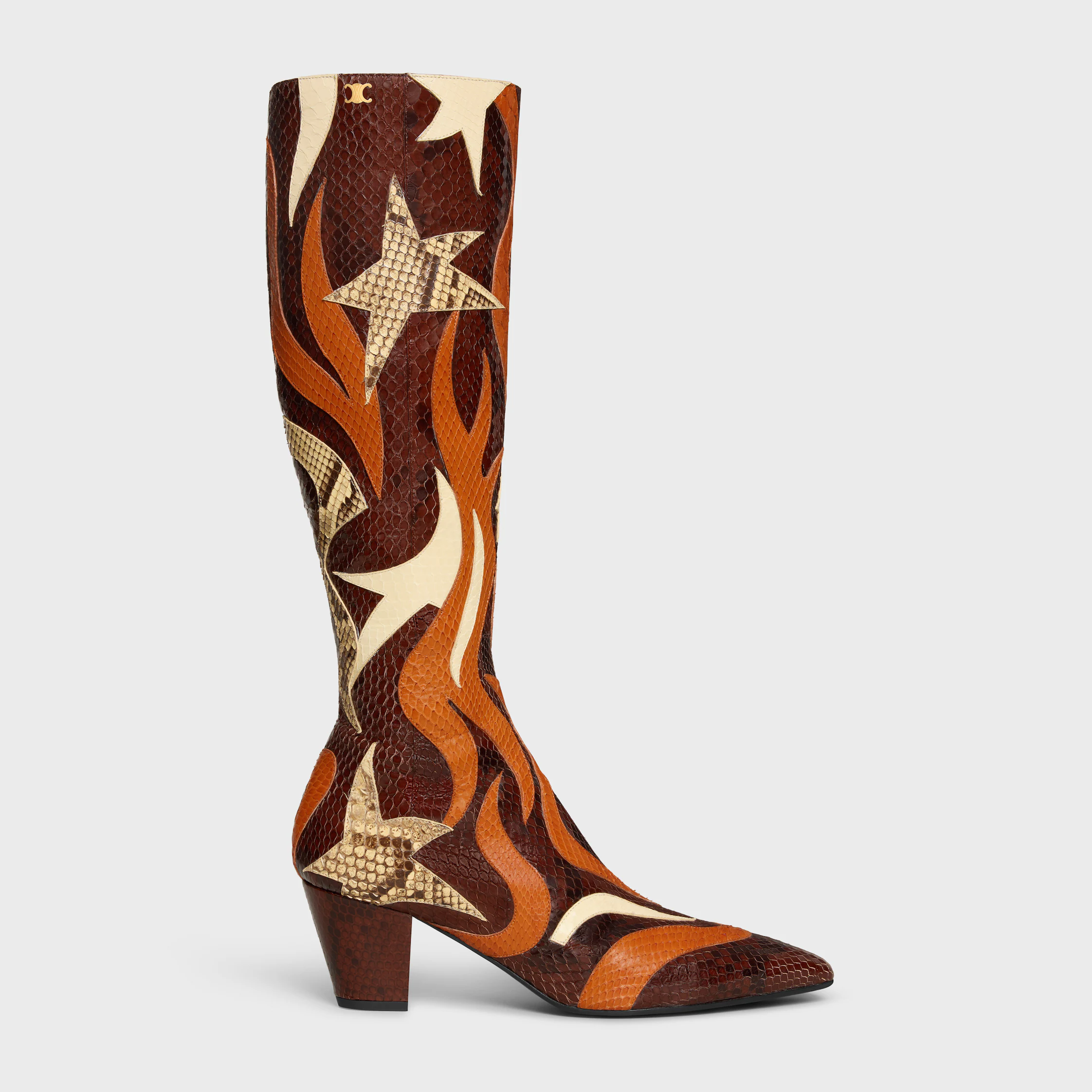 STAGE - BOTA ALTA EN PIEL DE PAVO CON PATCHWORK