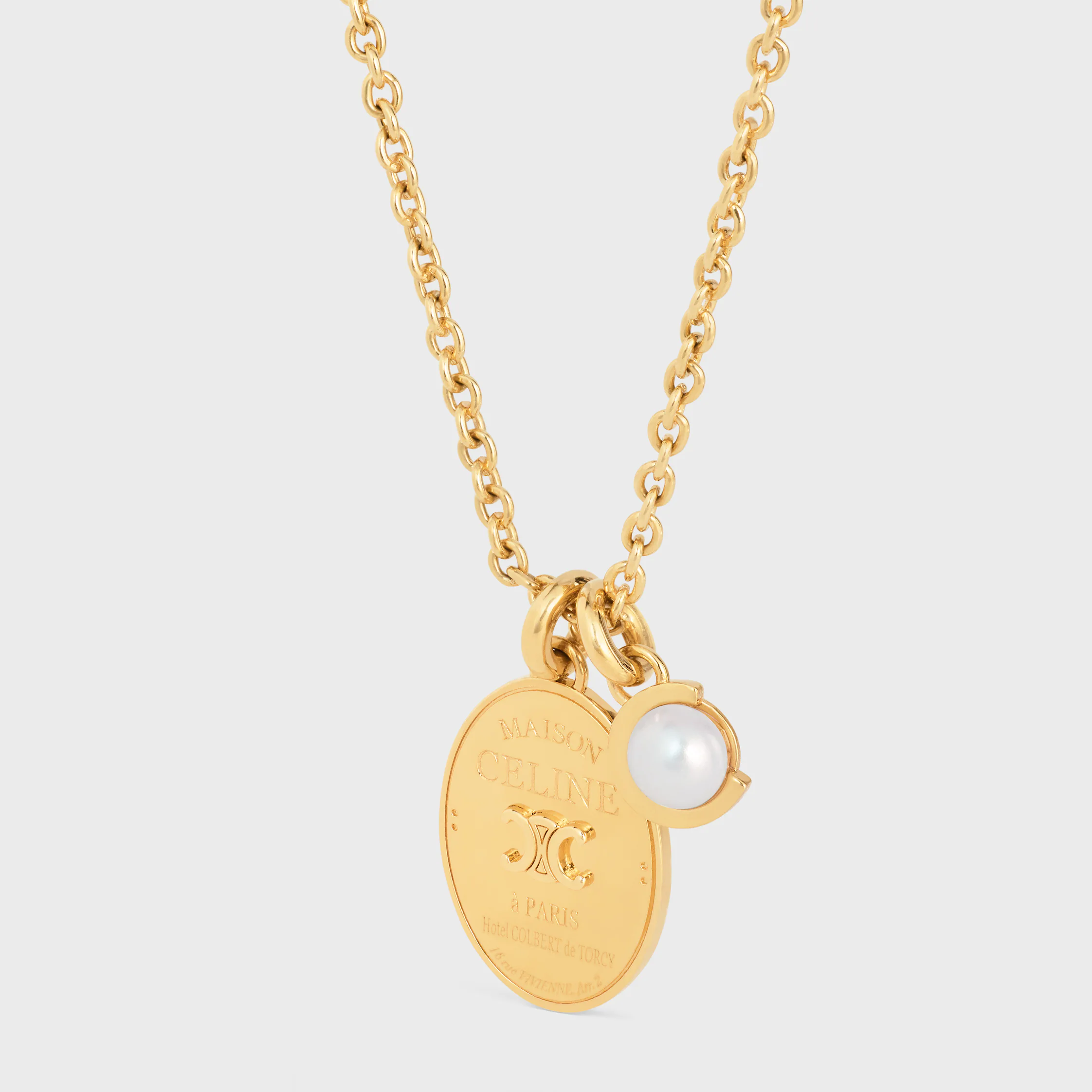 Les Perles Celine Collar de Medalla en Perla de Resina y Latón con Acabado Dorado