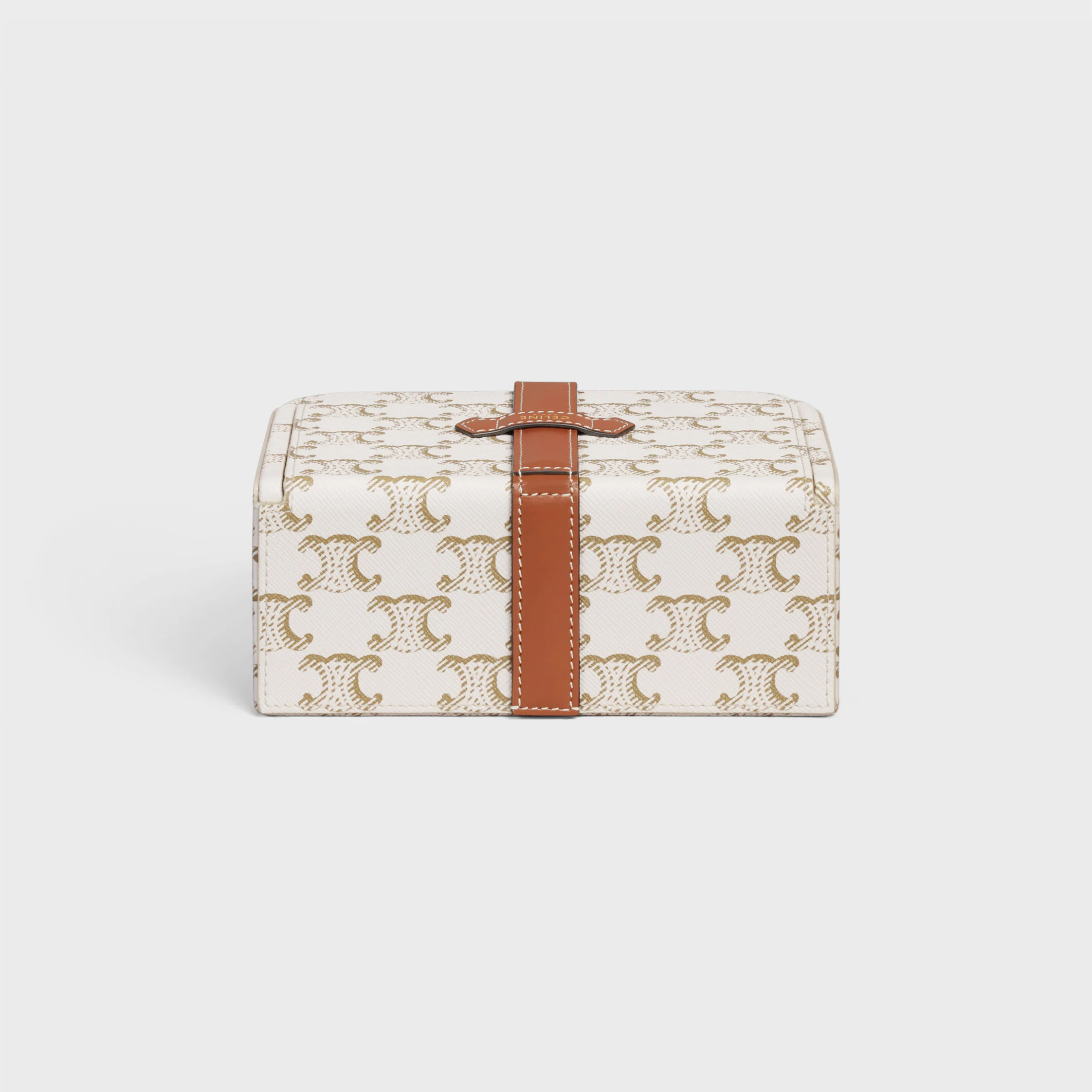 Estuche grande de joyas en lona Triomphe y cuero de ternera