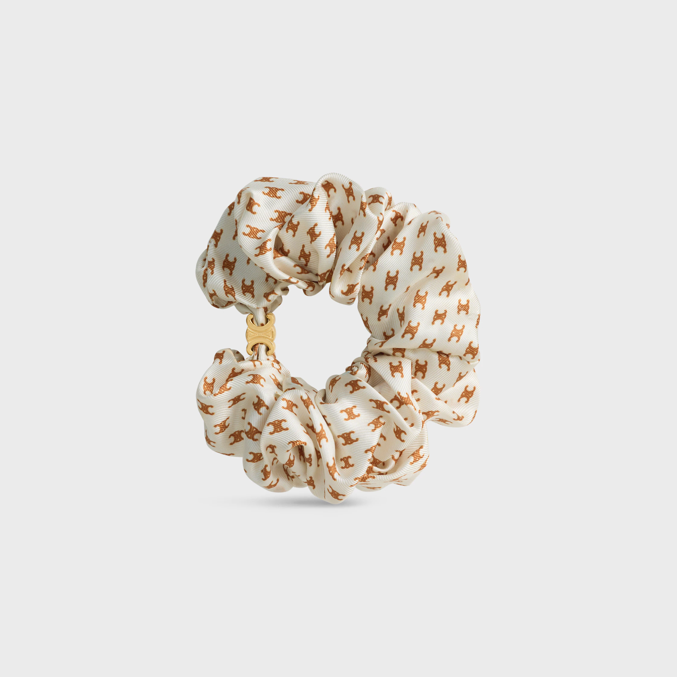 Celine Mini Triomphe Scrunchy de seda y latón con acabado dorado
