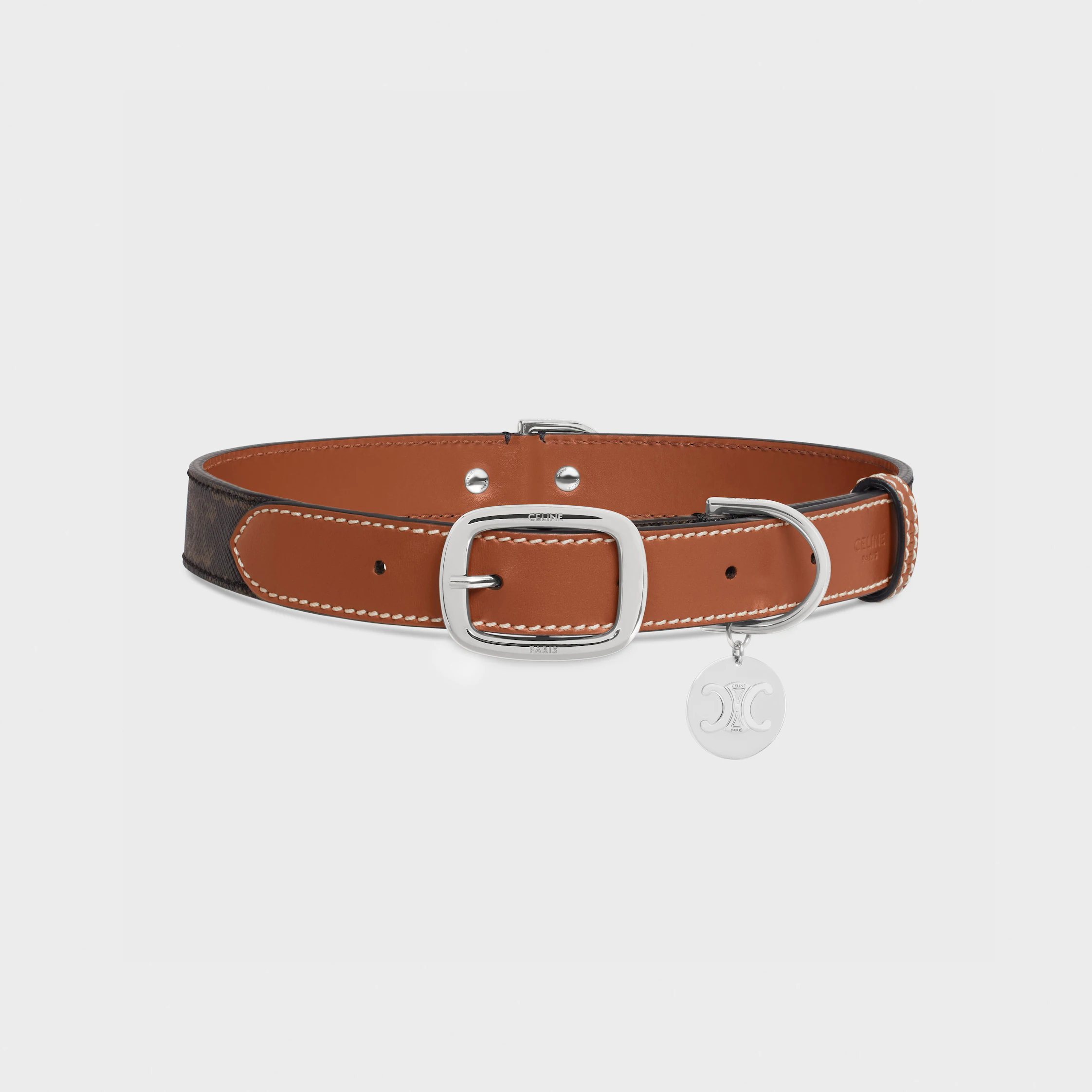 Collar grande para perro ancho en lona Triomphe y cuero de ternera