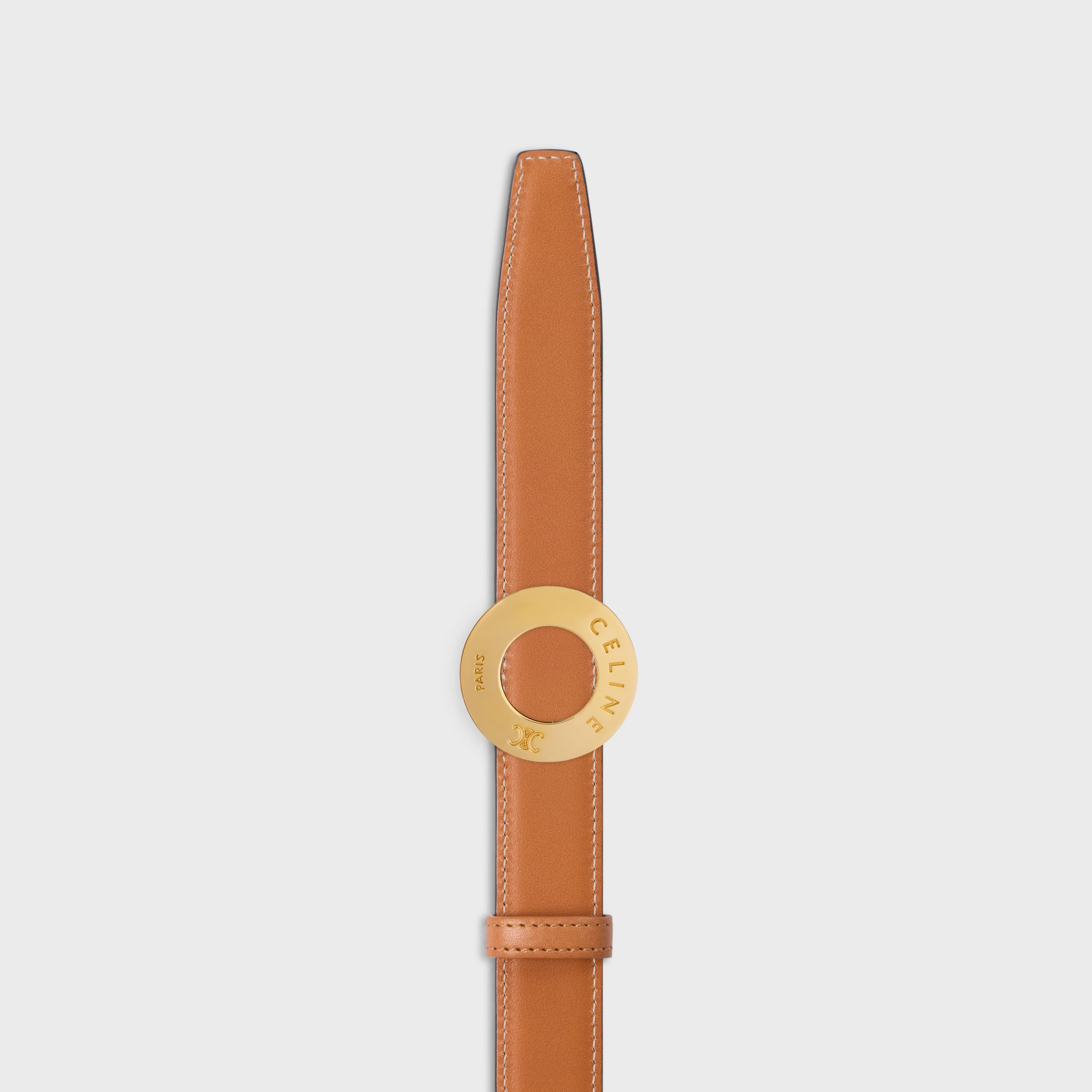 CINTURÓN CELINE DISC BUCKLE DE 25 MM EN METAL Y CORREA REVERSIBLE DE 25 MM EN TAURILLON Y CUERO DE VACUNO NATURAL