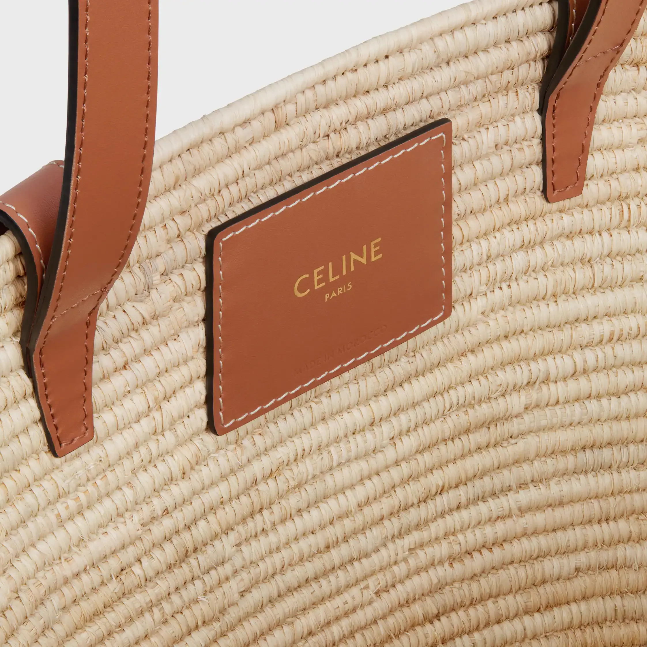 CELINE CLASSIC PANIER SMALL BRAIDED TRIOMPHE en RAFFIA y CUERO DE VACUNO