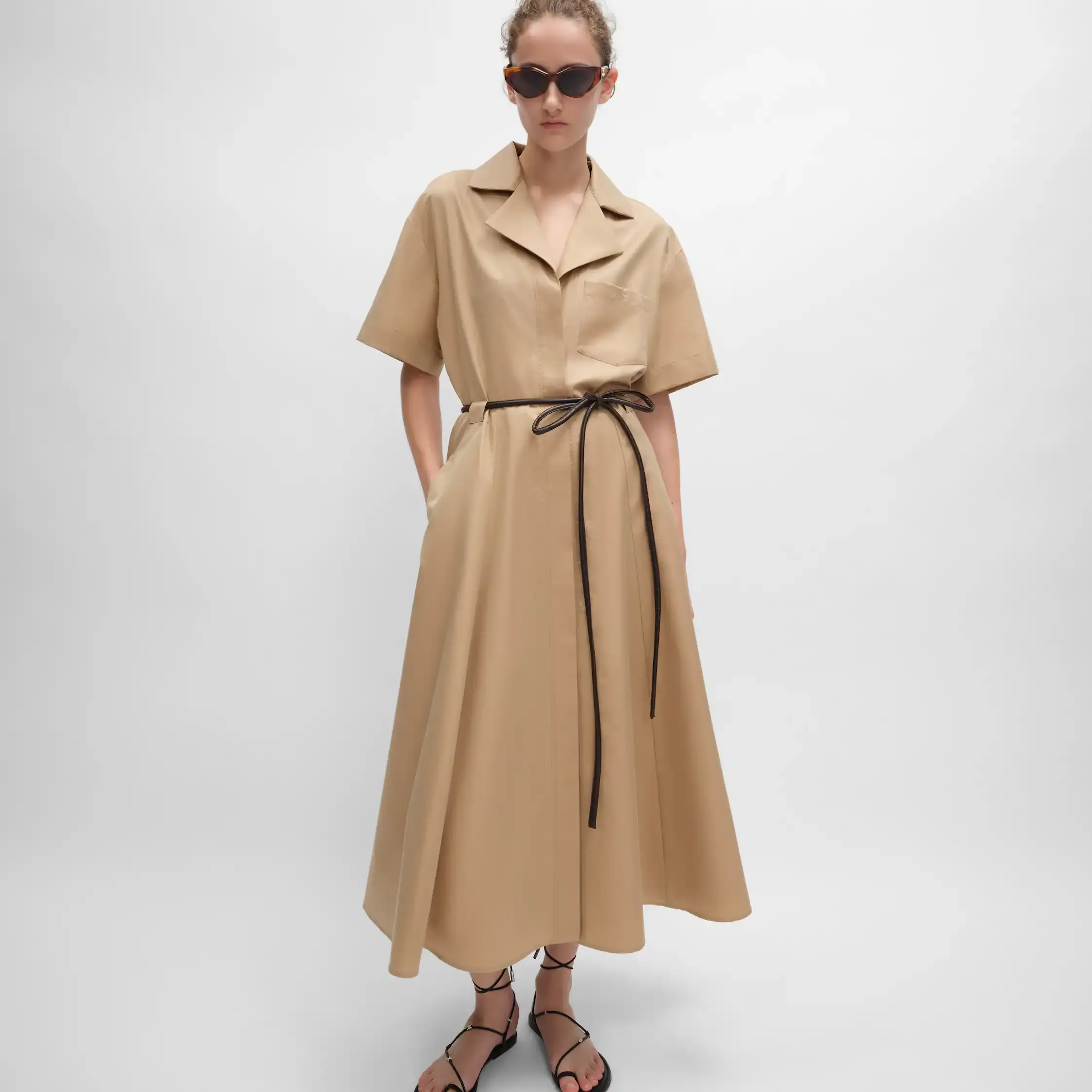 vestido en algodón y tafetán de seda