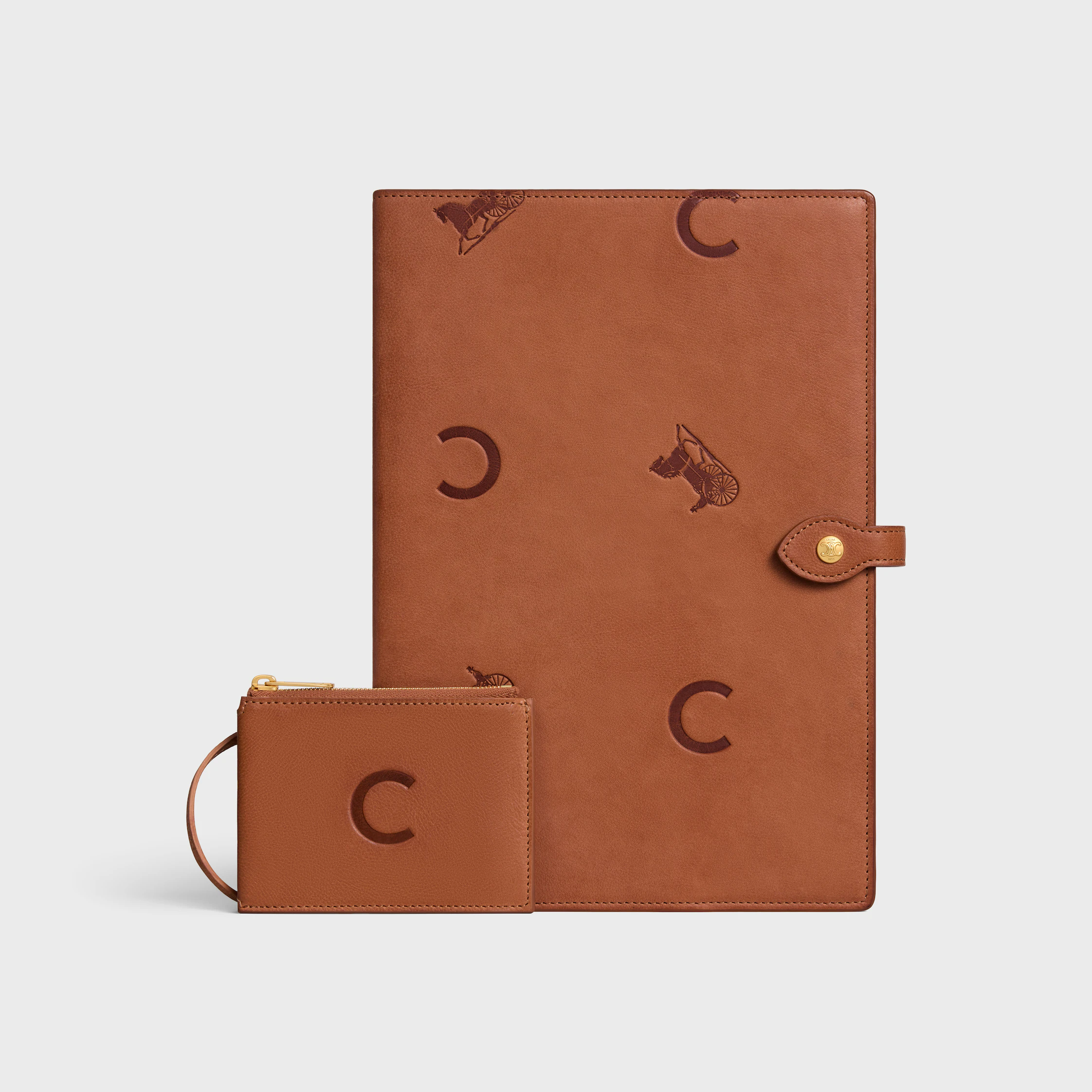 FUNDAS DE CUADERNO GRANDE CON BOLSILLO EN CUERO DE TERNERA NATURAL ESTAMPADO