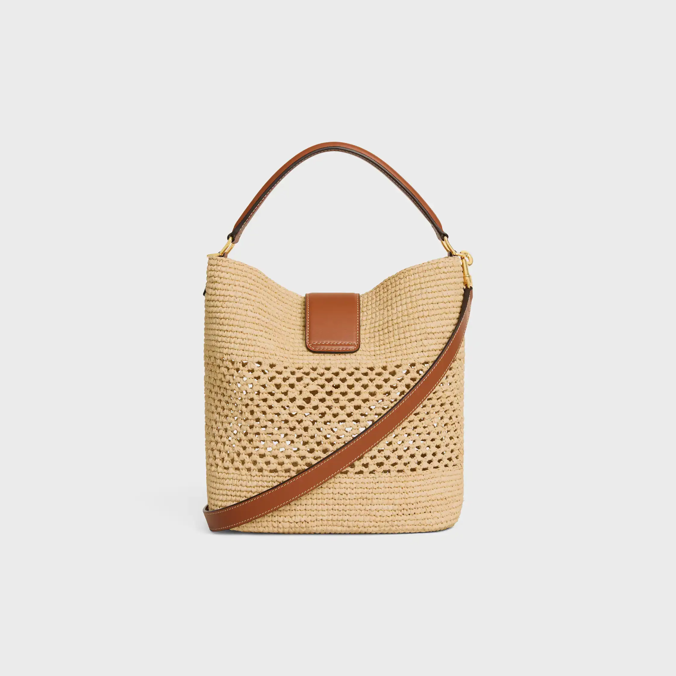 BOLSO MEDIANO LOUISE EN RAFFIA Y CUERO DE VACUNO